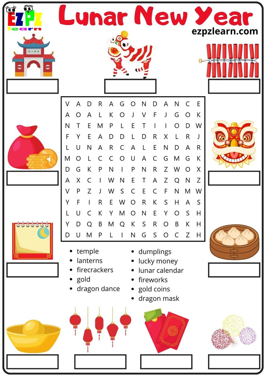 Lunar And Chinese New Year Vocabulary Word Search And Match The Words Activity For Kids And English Language Learners PDF Ezpzlearn Lunar And Chinese New Year Vocabulary Word Search And Match The Words Activity For Kids And English Language Learners PDF Ezpzlearn