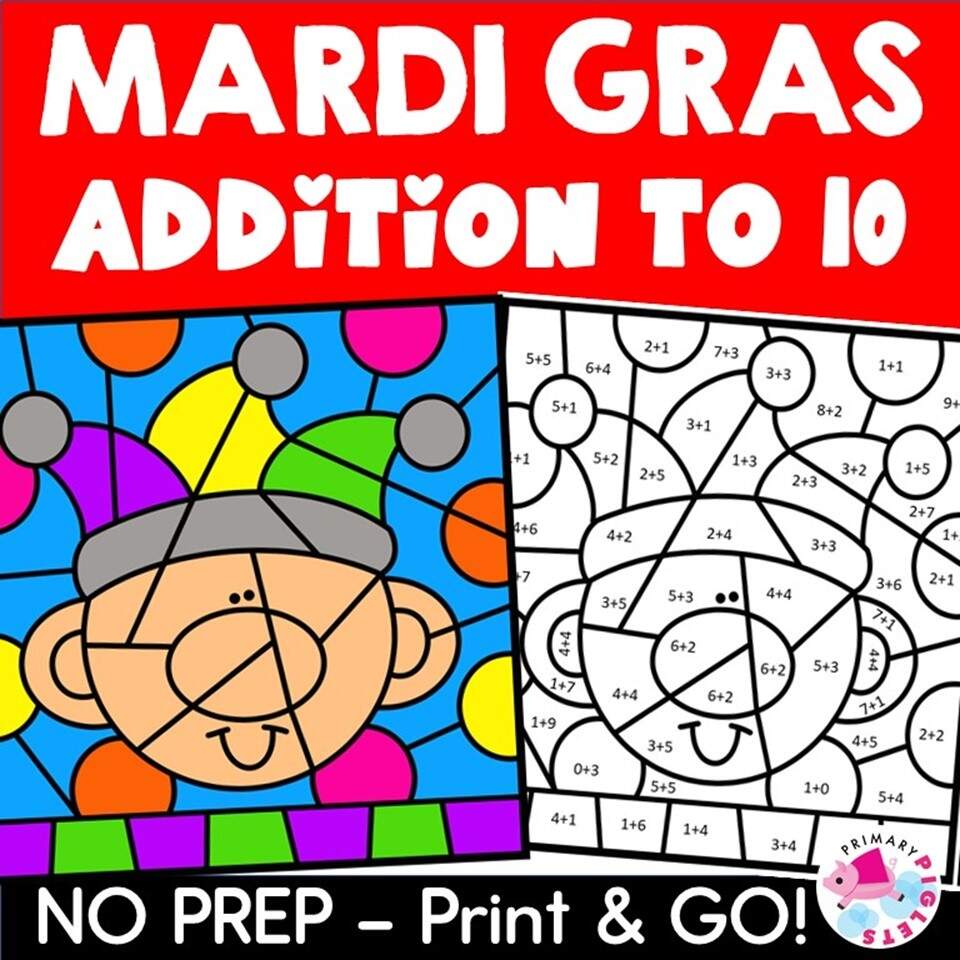 Mardi Gras Color By Number Addition To 10 Made By Teachers