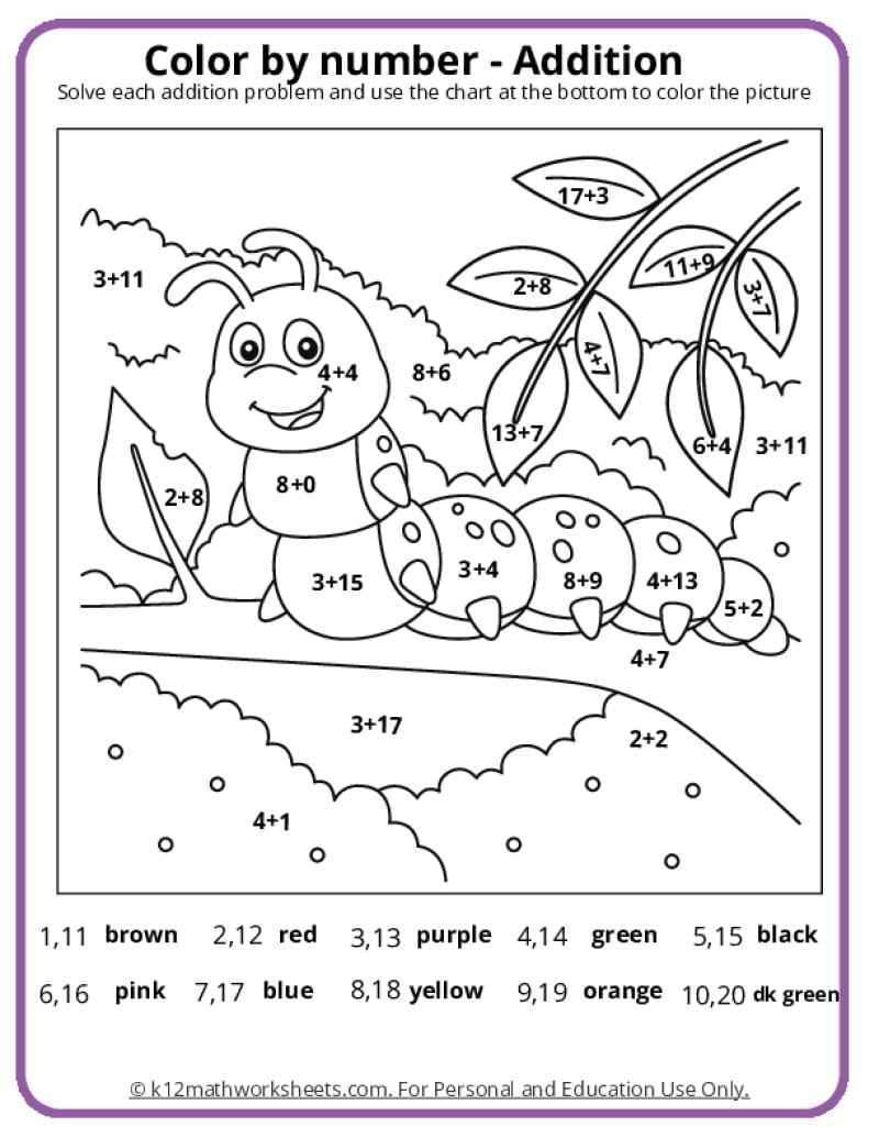 Math Coloring Pages Printable PDFs By K12mathworksheets Summer Color By Number Pages K12 Math Worksheets