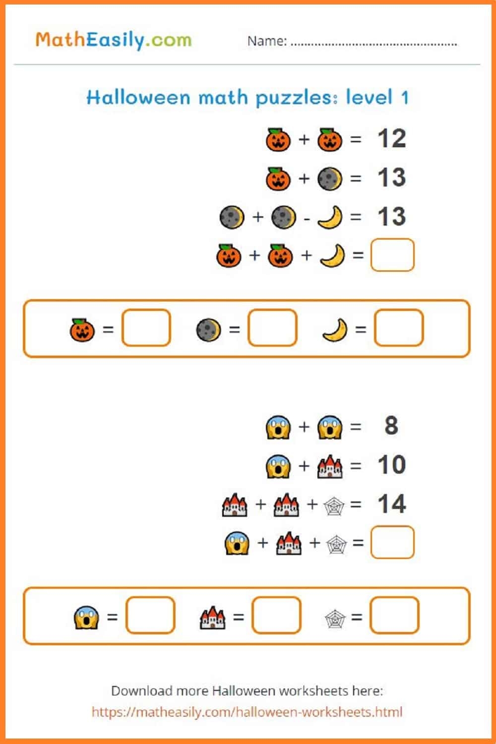 Math Halloween Worksheets PDF Free Download