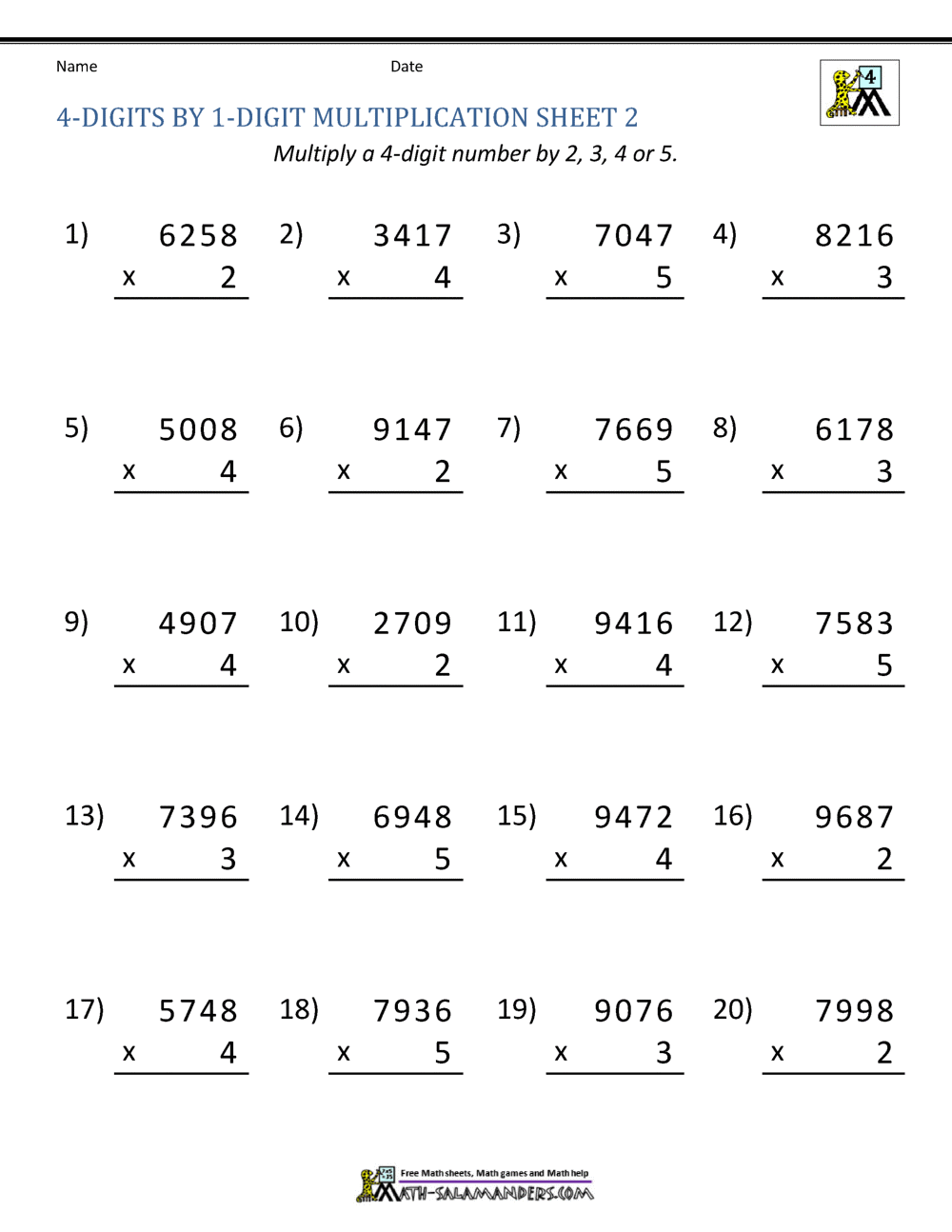 Math Multiplication Worksheets 4th Grade FREE Printable 4th Grade Math Worksheets Pdf