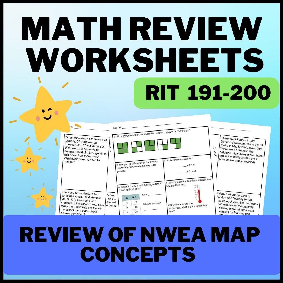 Math Practice Worksheets NWEA MAP Prep RIT Band 191 200 Test Prep Etsy Math Practice Worksheets NWEA MAP Prep RIT Band 191 200 Test Prep Etsy