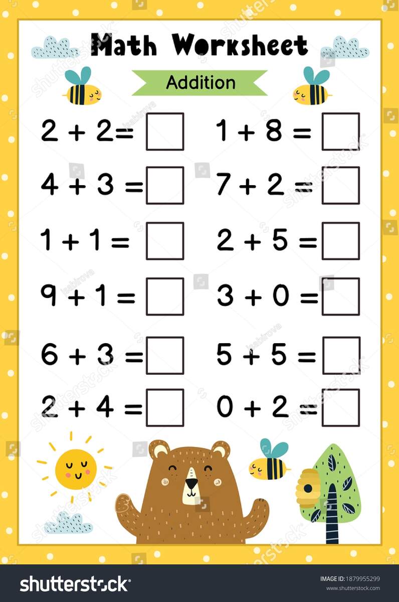 Math Worksheet Kids Addition Mathematic Activity Stock Vector Royalty Free 1879955299 Shutterstock
