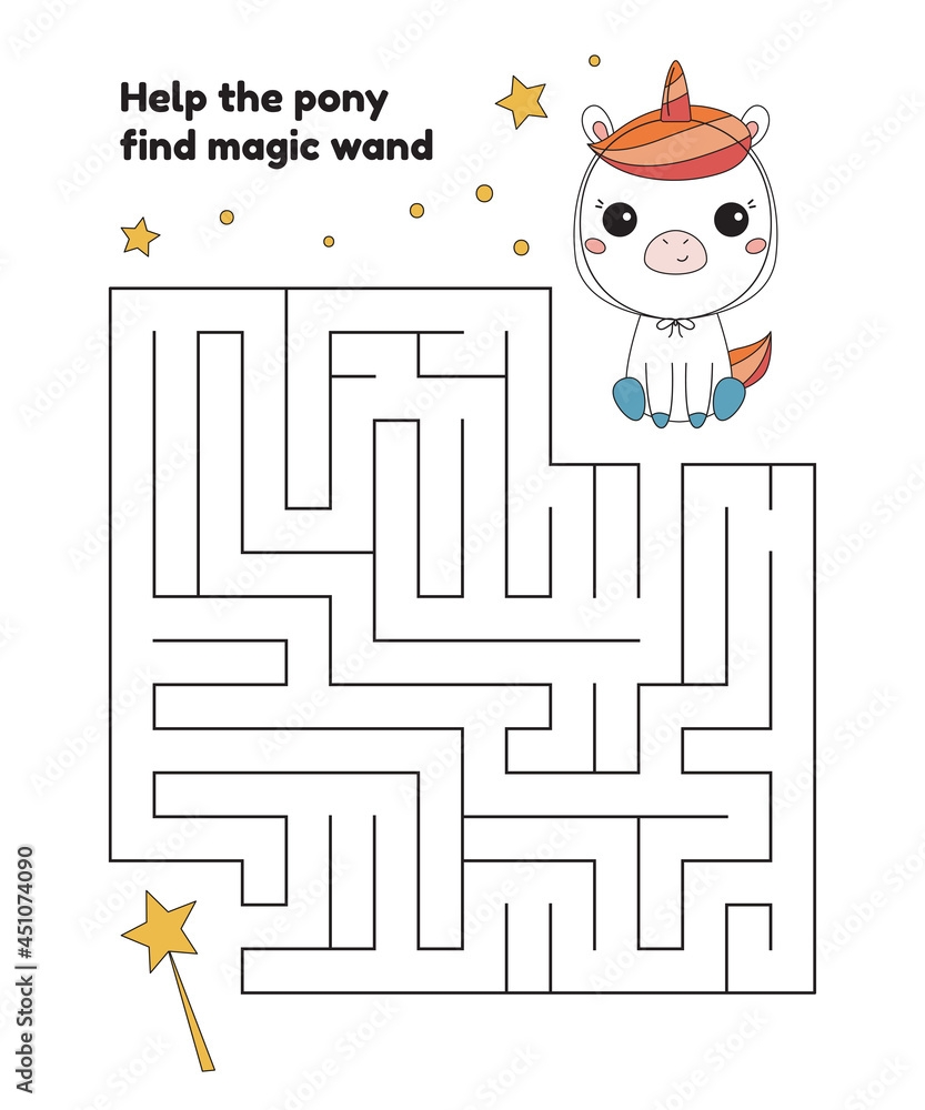 Printable Unicorn 3d Puzzle Kids Game Cute Unicorn Maze Puzzle Stock Vector Royalty Free