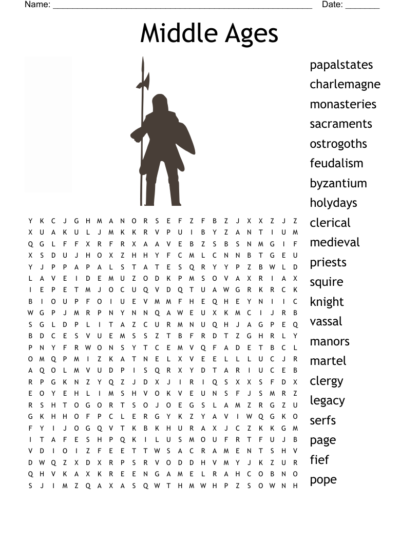 Middle Ages Crossword Puzzle WordMint