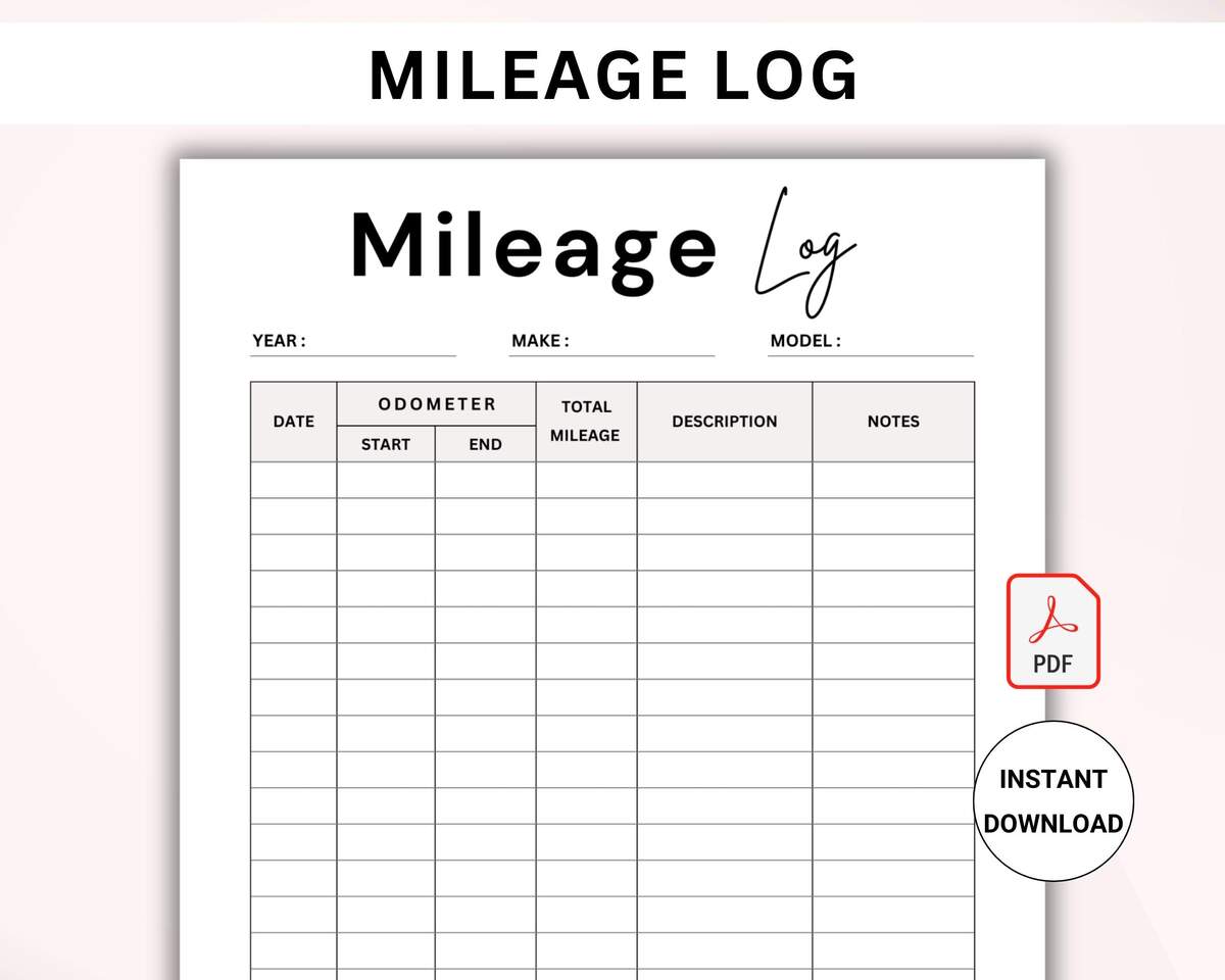 Mileage Log Printable Vehicle Miles Travelled Tracker Mileage Tracker Car Mileage Printable PDF A4 Letter Digital Download Etsy