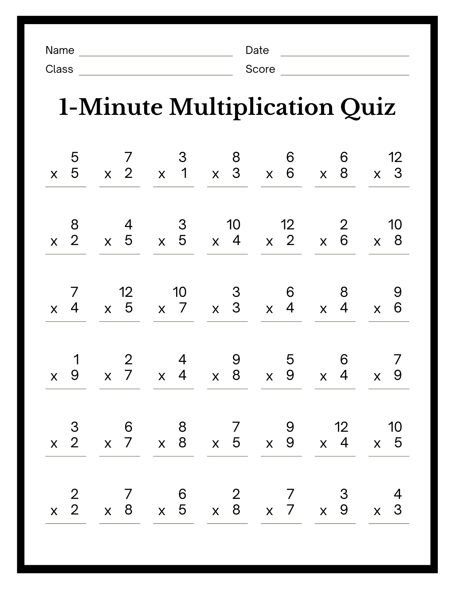 Free Multiplication Worksheets 1 12 Paper Trail Design