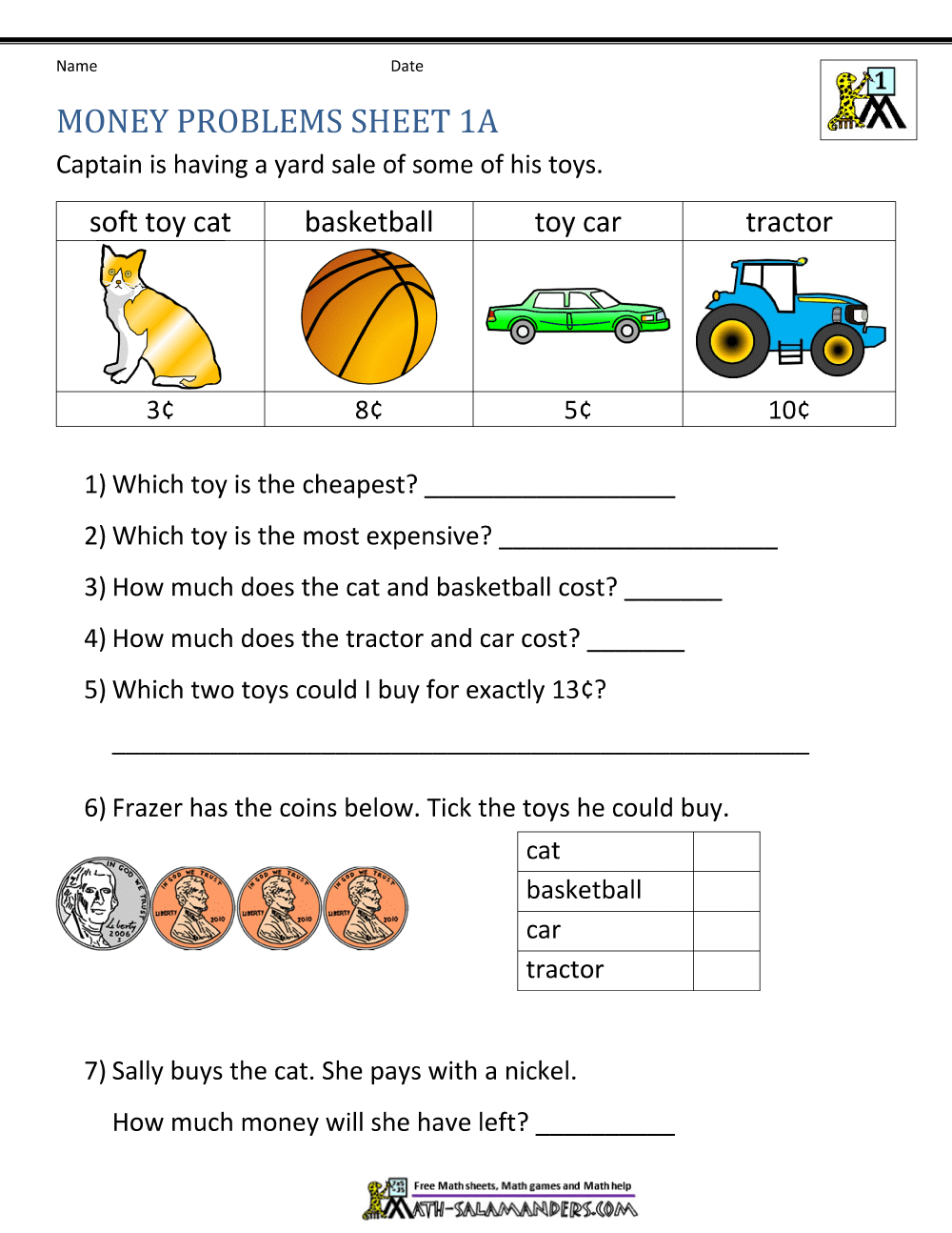 Money Problem Solving Kindergarten Worksheet Free Printable Money Problem Solving Kindergarten Worksheet Free Printable