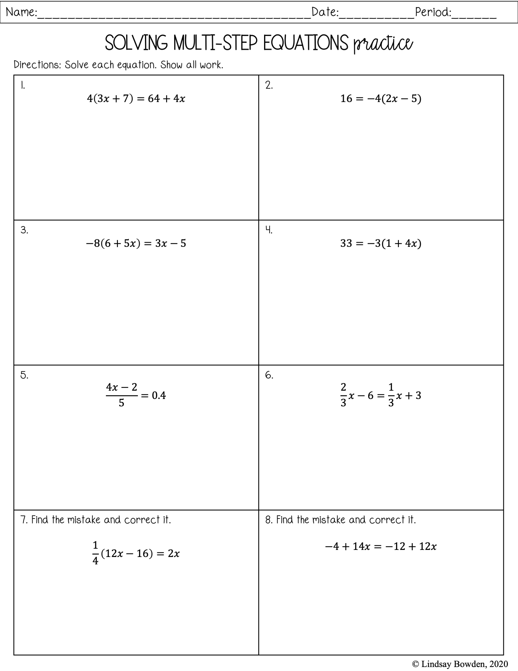 15 Multi Step Equations Worksheets Free PDF At Worksheeto