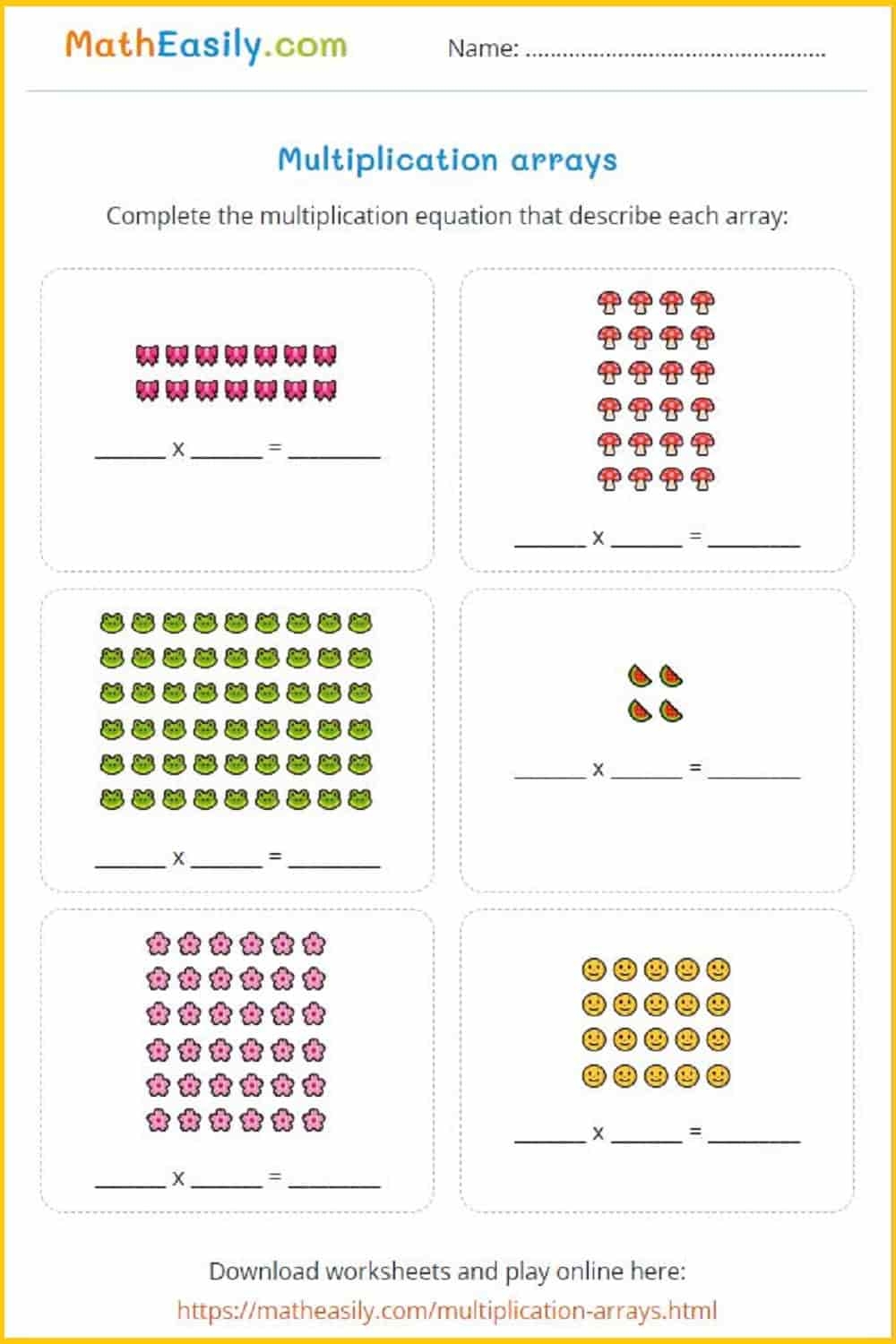 Multiplication Arrays Games ONLINE Worksheets Free Multiplication Arrays Worksheets Teach Prints