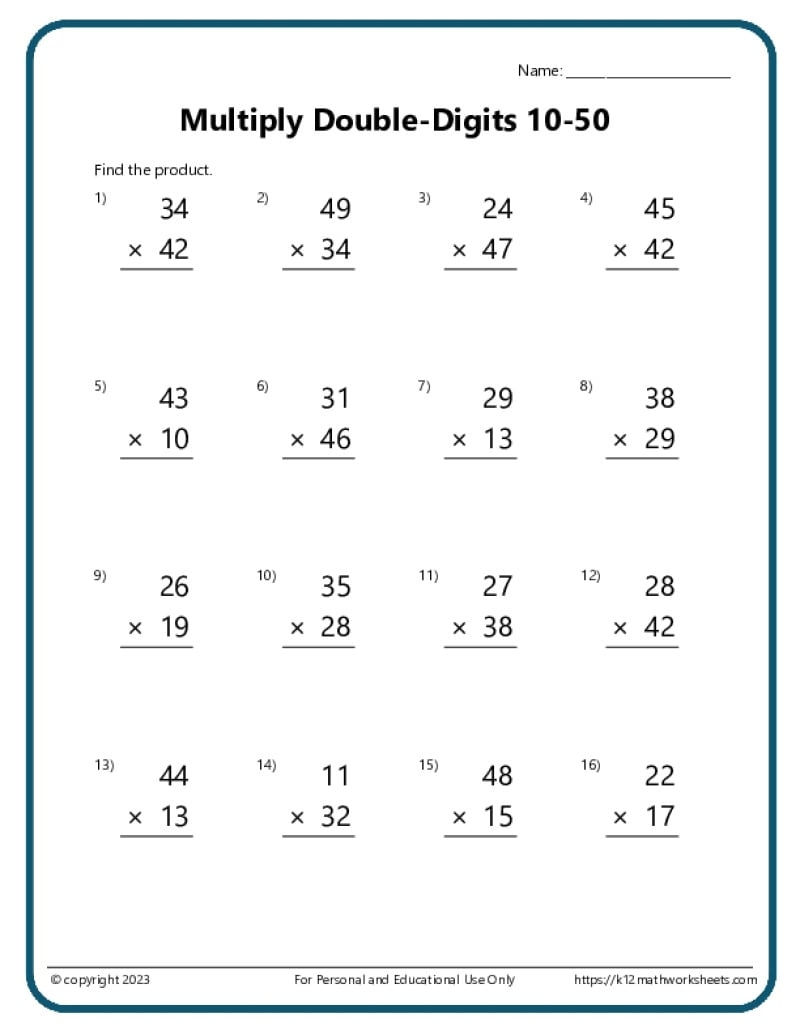 Math Drills Worksheets