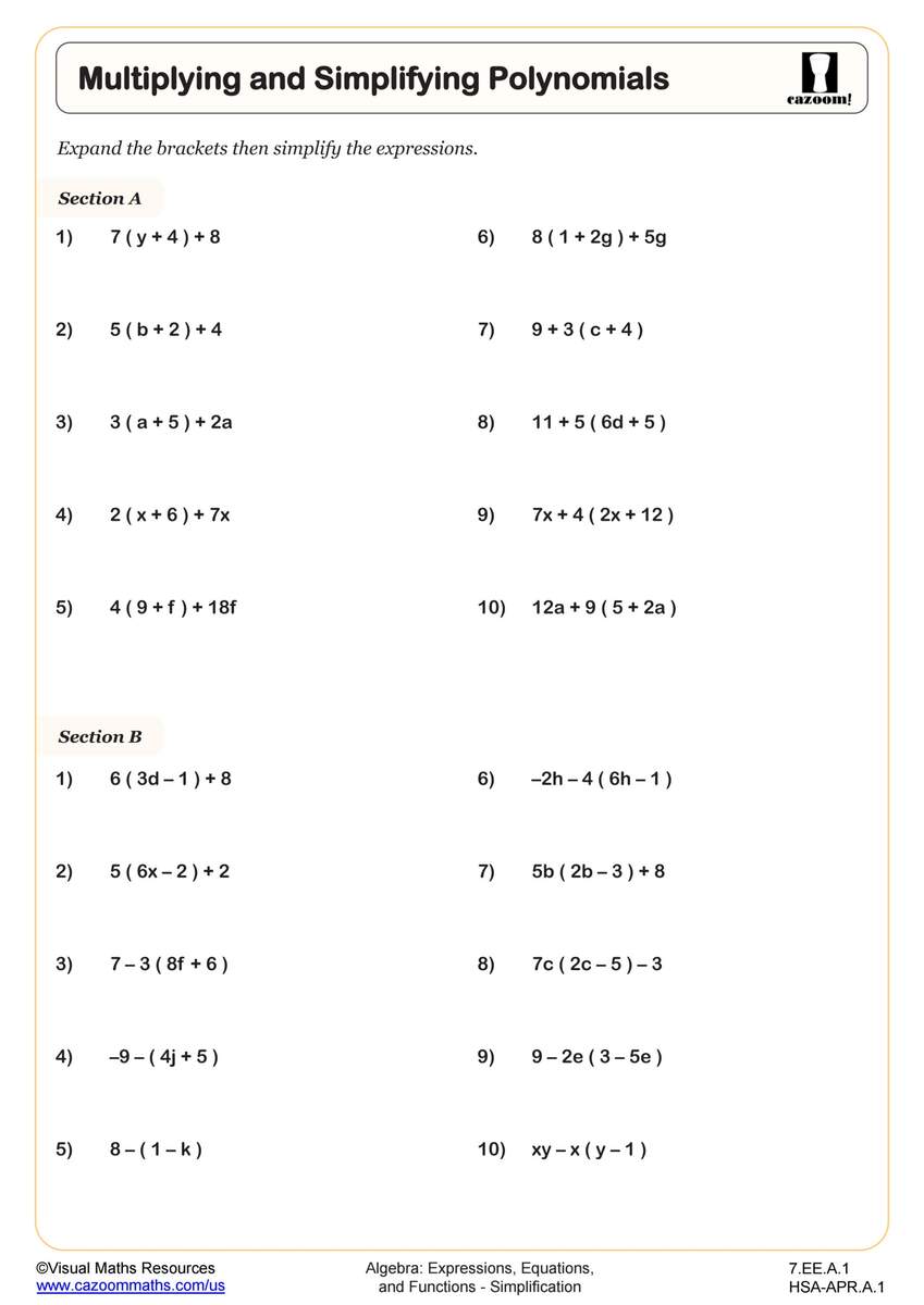 Multiplying Binomials Worksheet PDF Printable Algebra Worksheet Cazoom Math