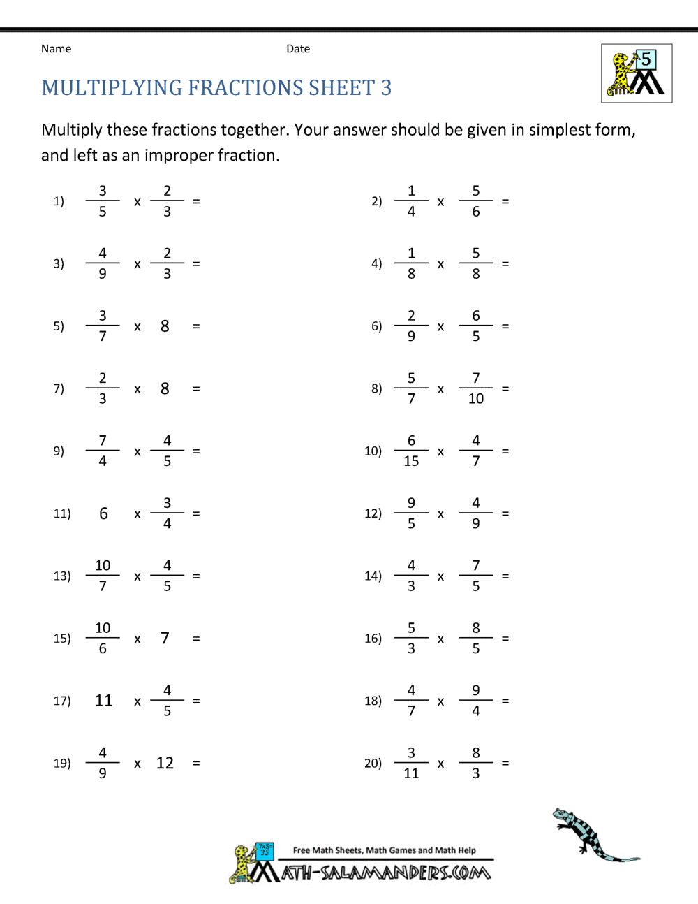 Multiplying Fractions By A Whole Numbers Fractions Mixed Numbers Worksheets Made By Teachers