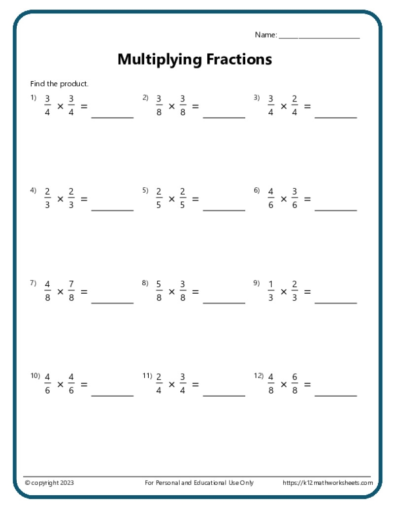 Multiplying Fractions Worksheets