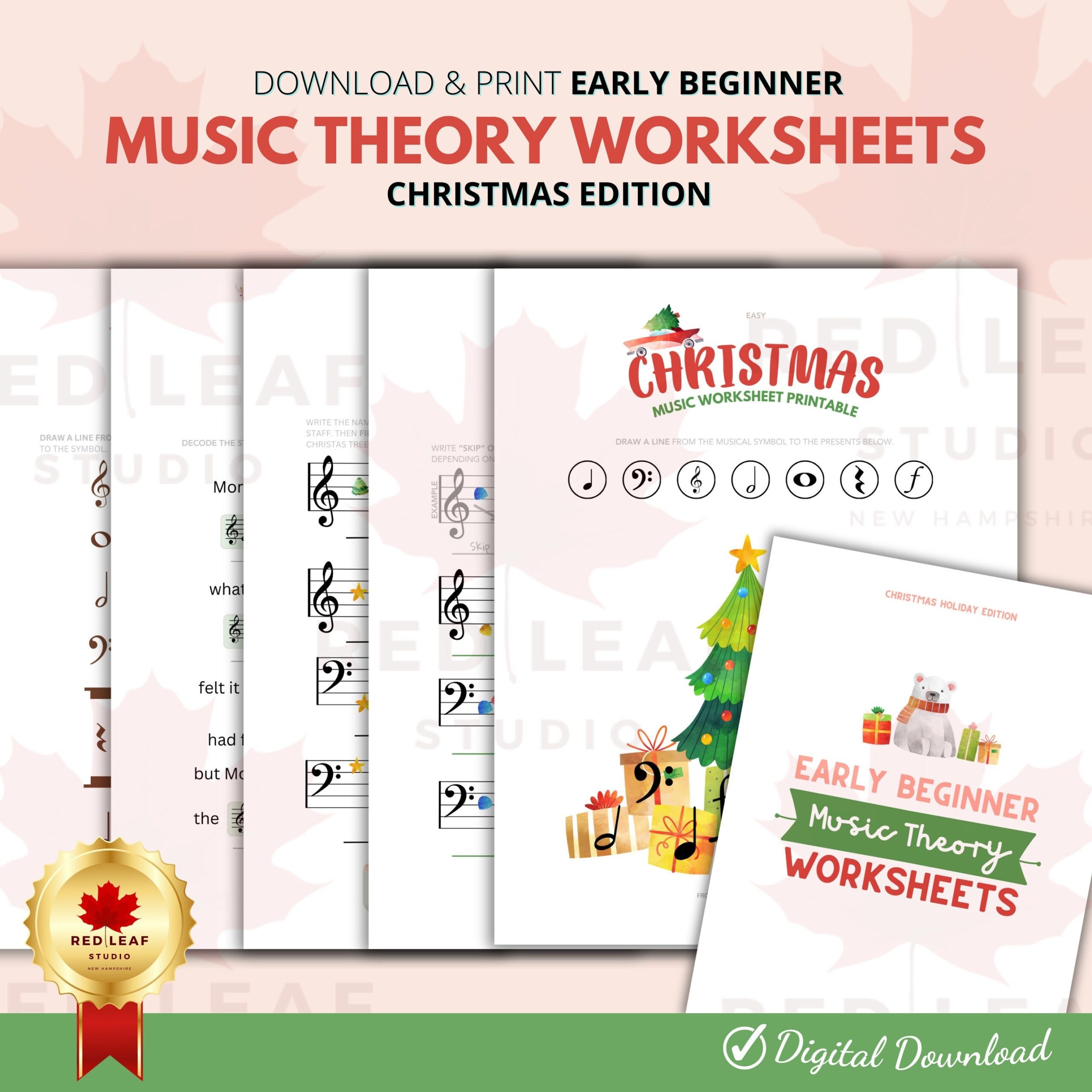 Music Theory Worksheets Christmas Edition Piano Lesson PDF US Letter Etsy