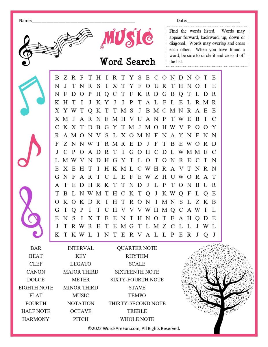 Free Printable Music Genres Word Search