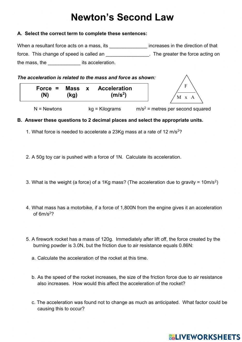 Newtons Second Law Exercise Worksheets Library Newtons Second Law Exercise Worksheets Library