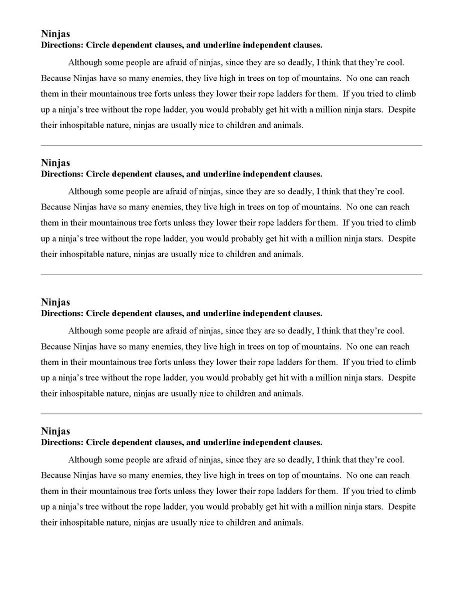 Ninjas And Clauses Activity Sentence Structure Activity Ninjas And Clauses Activity Sentence Structure Activity