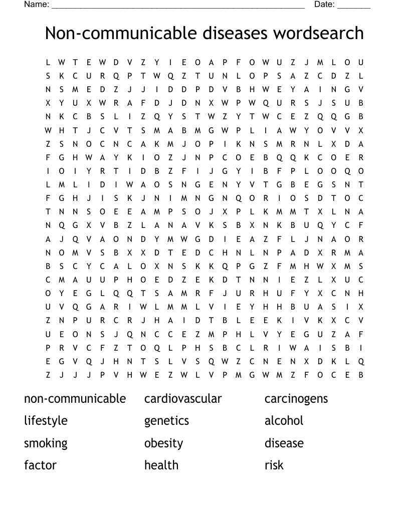 Non Communicable Diseases Wordsearch WordMint Non Communicable Diseases Wordsearch WordMint