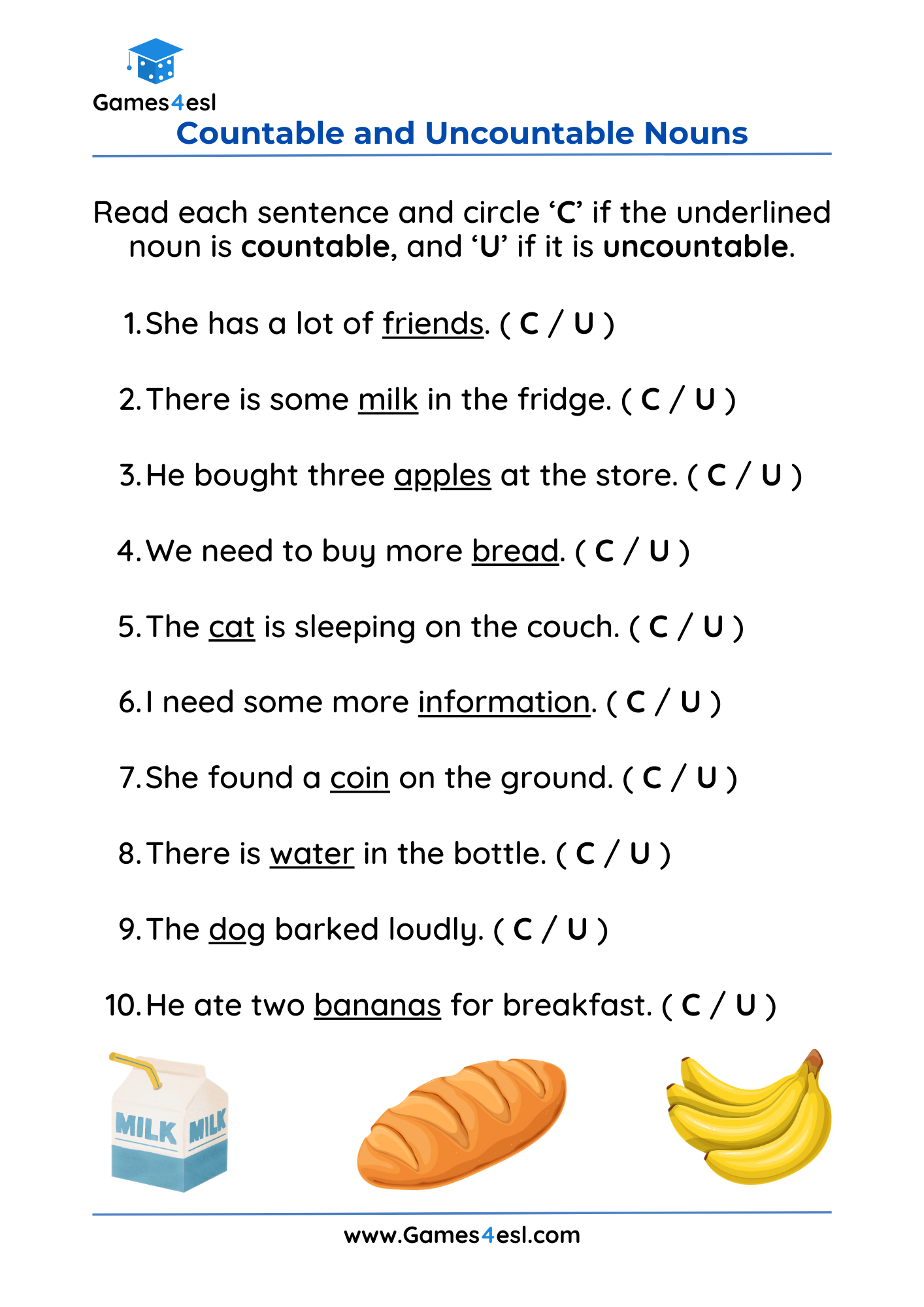 Noun Worksheets Games4esl