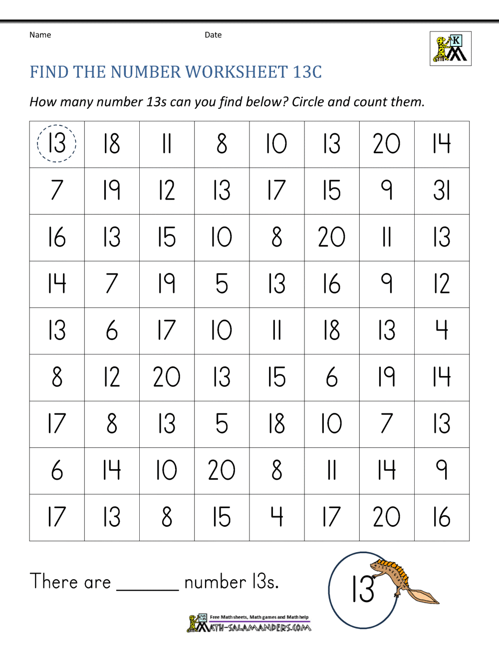 Number 13 Worksheets For Preschool