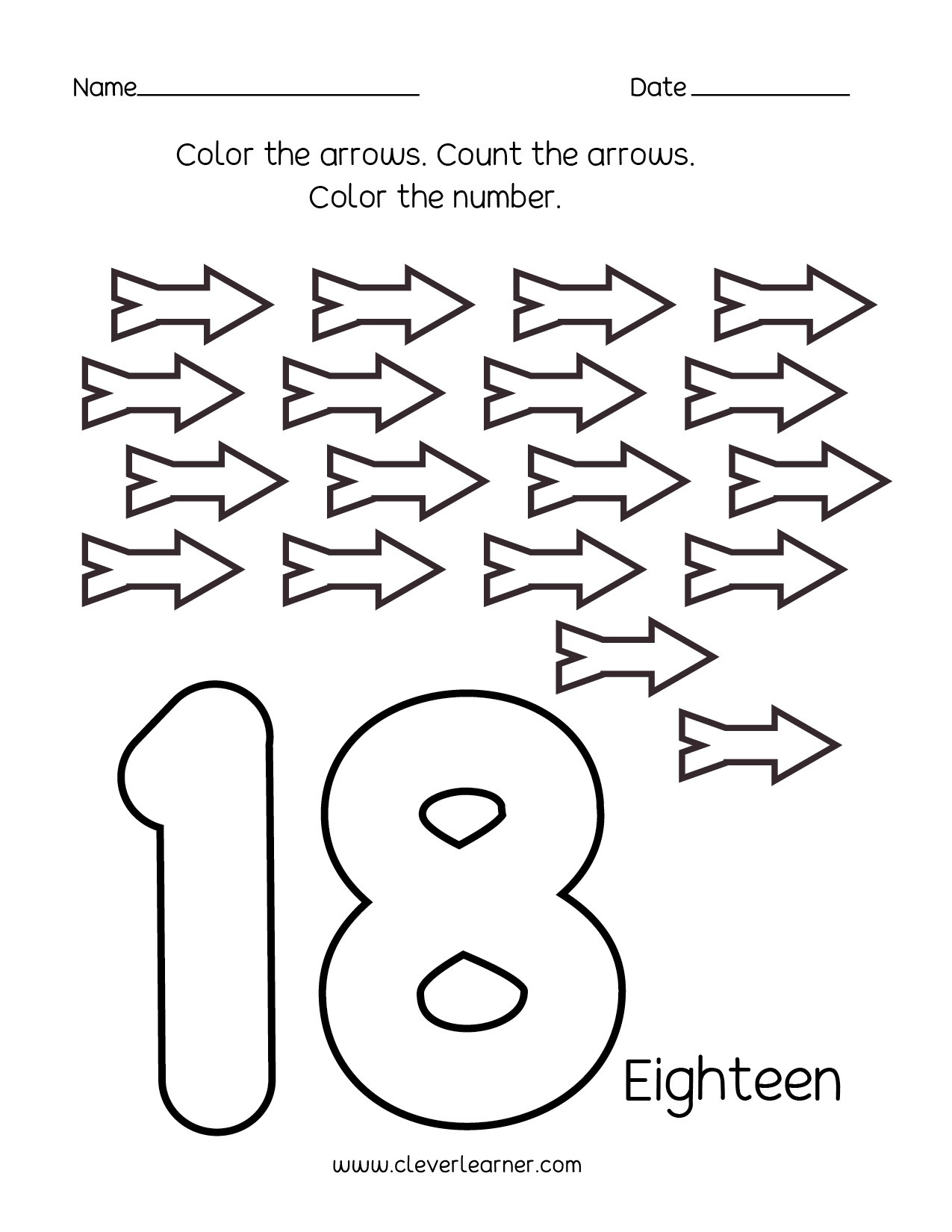 Number 18 Writing Counting And Identification Printable Worksheets For Children Number 18 Writing Counting And Identification Printable Worksheets For Children