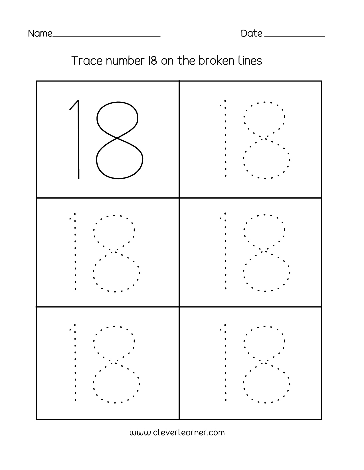 Number 18 Writing Counting And Identification Printable Worksheets For Children Number 18 Writing Counting And Identification Printable Worksheets For Children