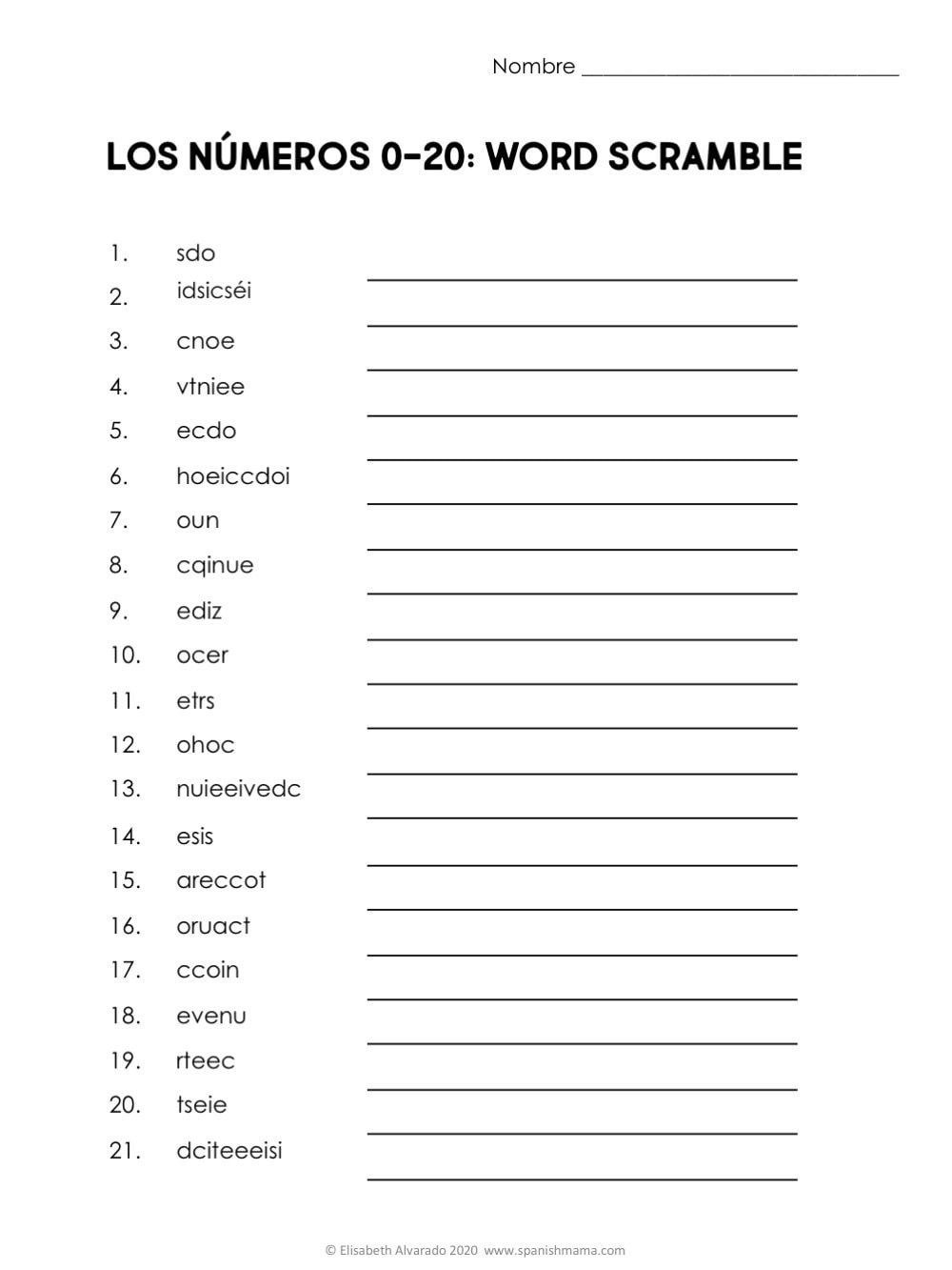 Spanish Numbers Worksheet Free Printable Digital PDF
