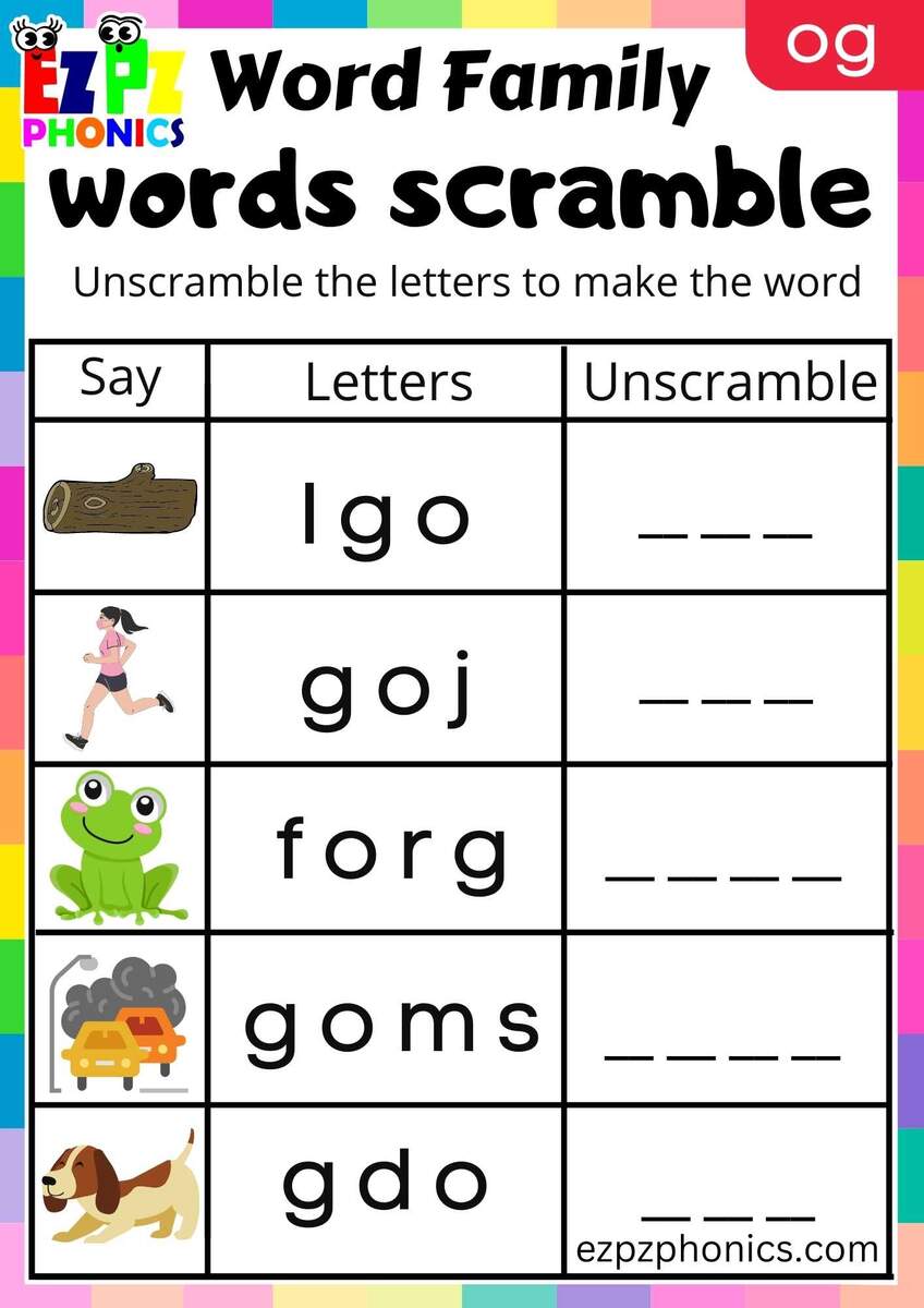 OG Words Words Scramble Phonics Word Families Worksheet Ezpzphonics FREE Og Word Family Worksheets For Kindergarten