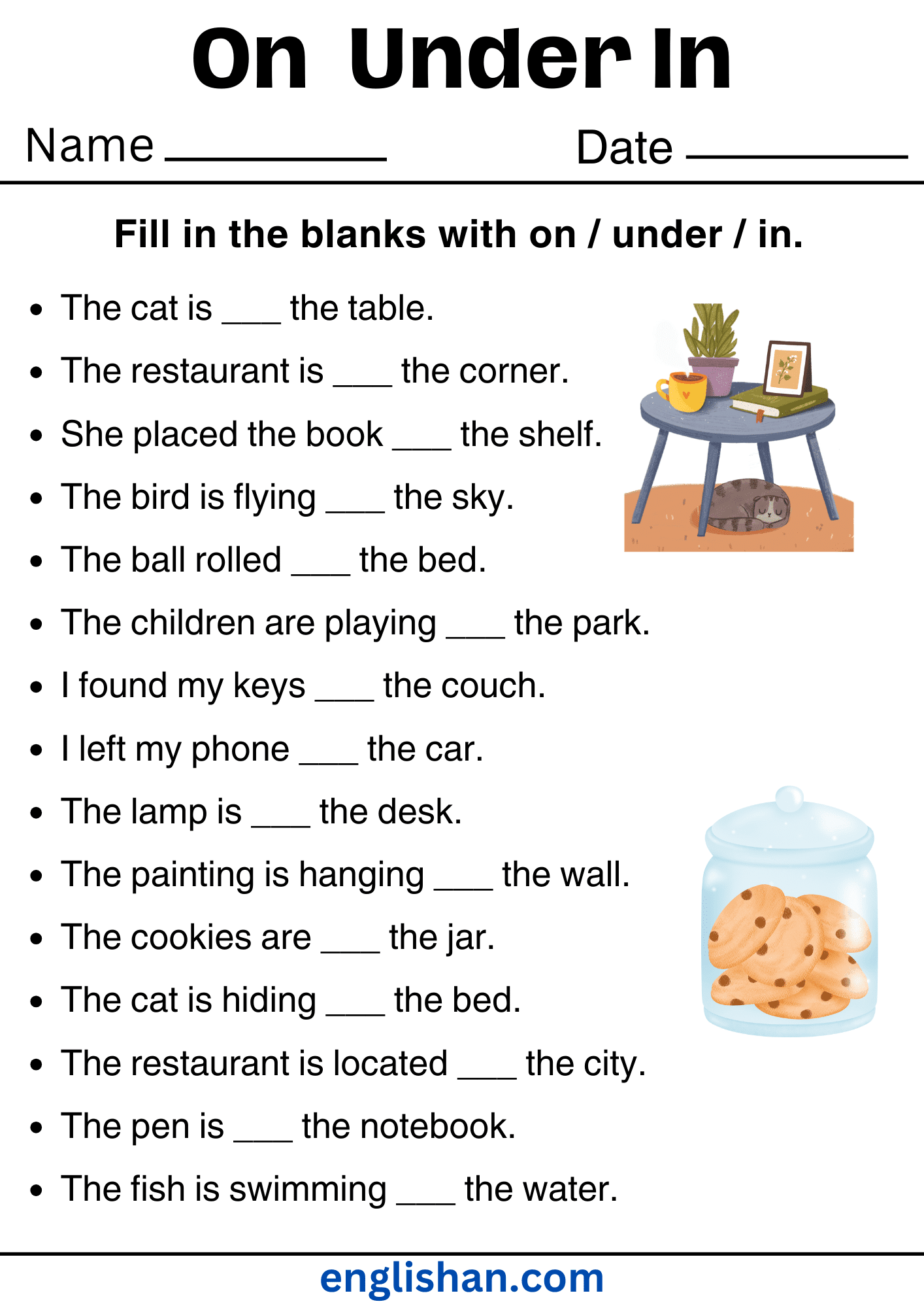 On Under In Worksheets Preposition Of Place With Answers On Under In Worksheets Preposition Of Place With Answers