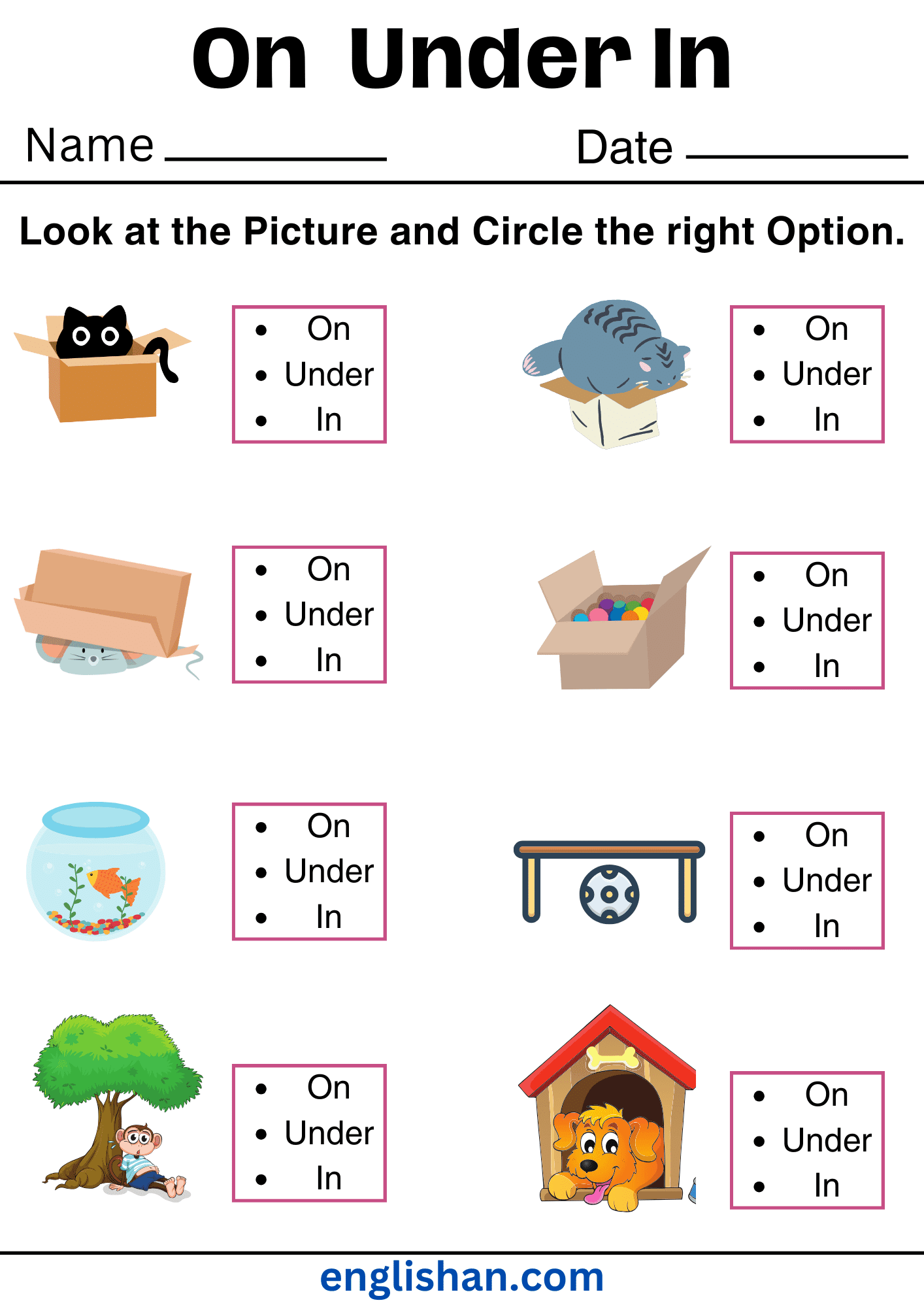 On Under In Worksheets Preposition Of Place With Answers On Under In Worksheets Preposition Of Place With Answers