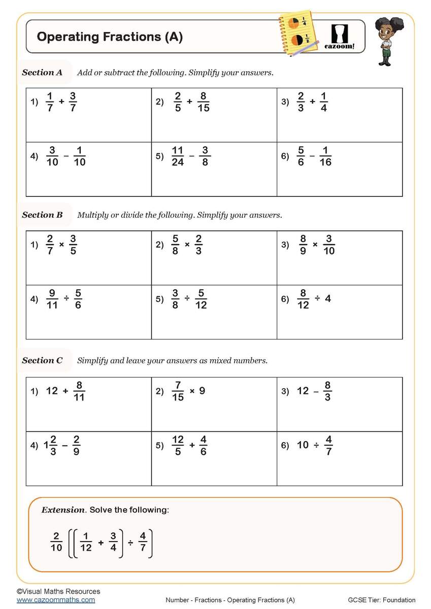 Order Of Operations With Positive Fractions Three Steps A