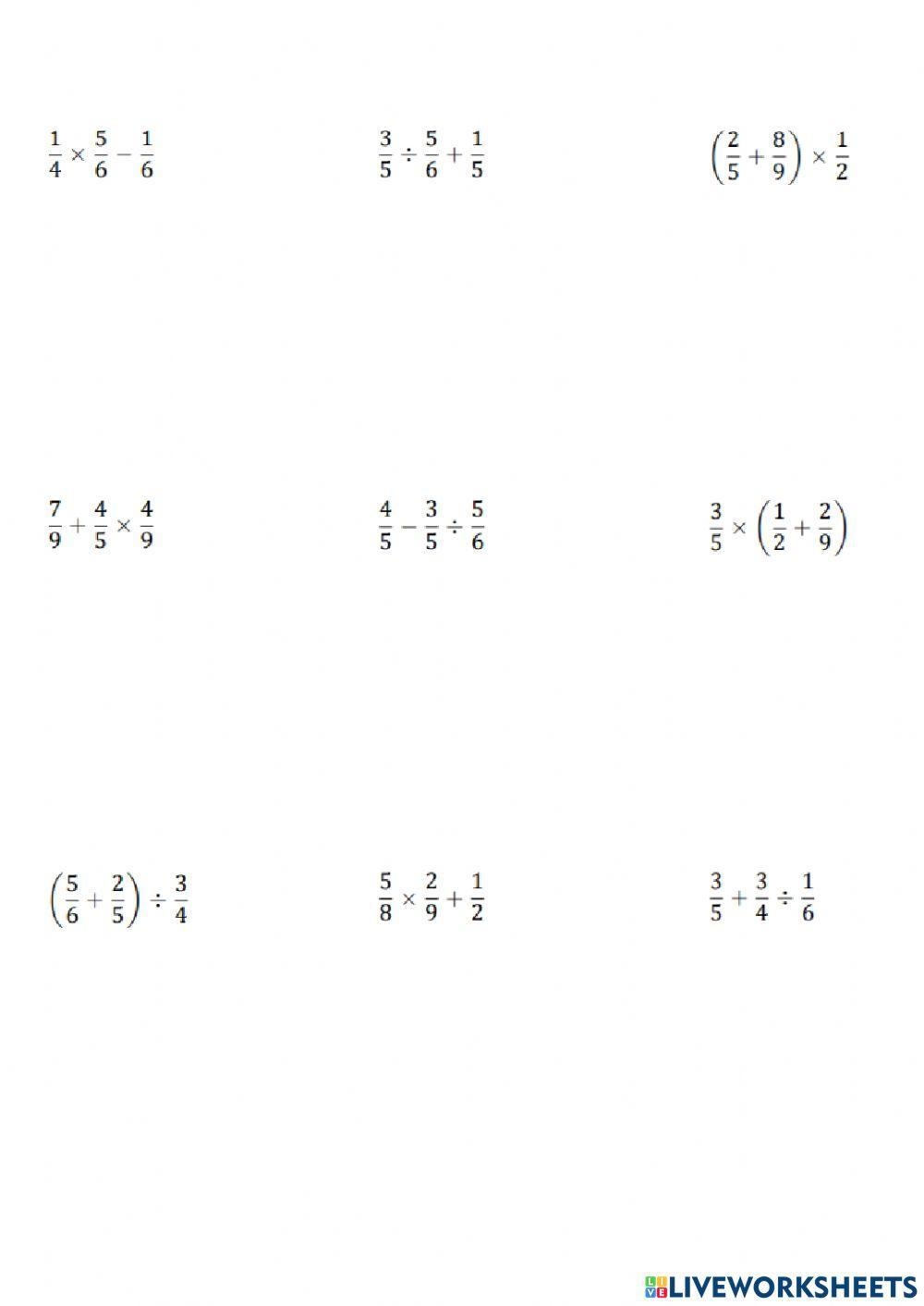 Order Of Operations With Fractions Worksheet Worksheets Library