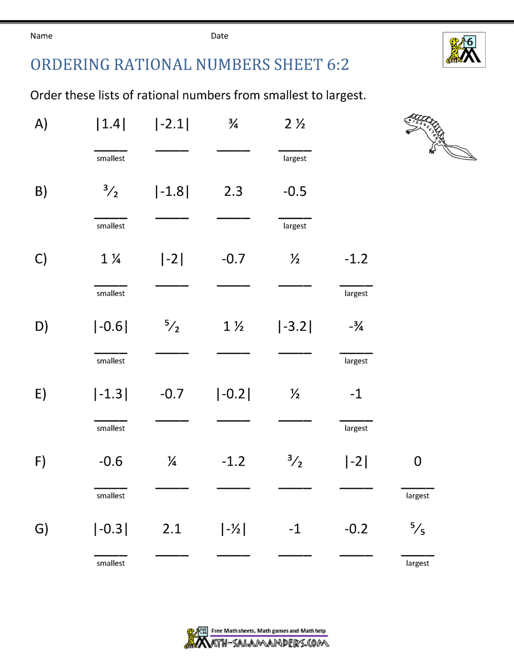 Ordering And Comparing Rational Numbers Ordering And Comparing Rational Numbers