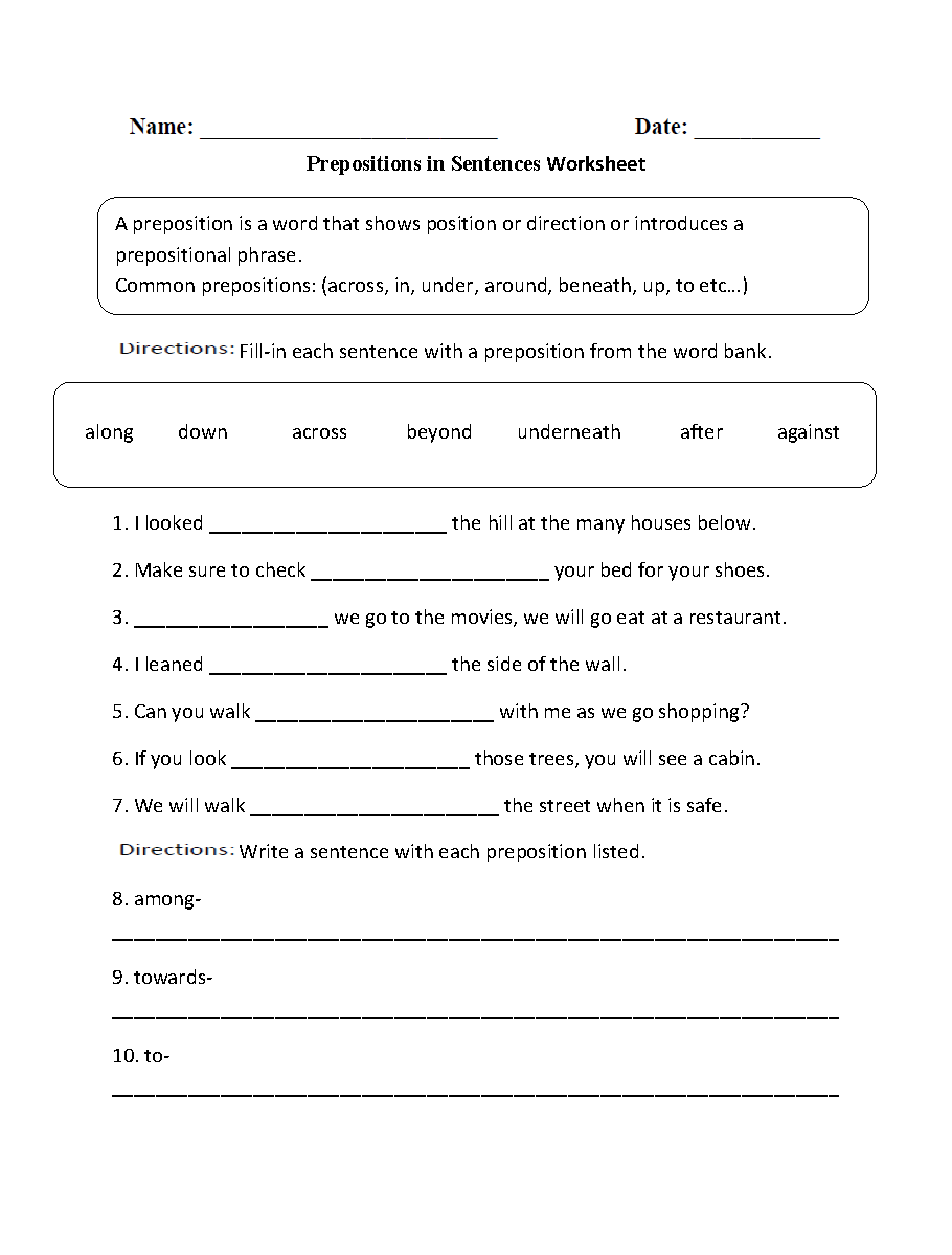 Parts Of A Sentence Worksheets Prepositional Phrase Worksheets Parts Of A Sentence Worksheets Prepositional Phrase Worksheets