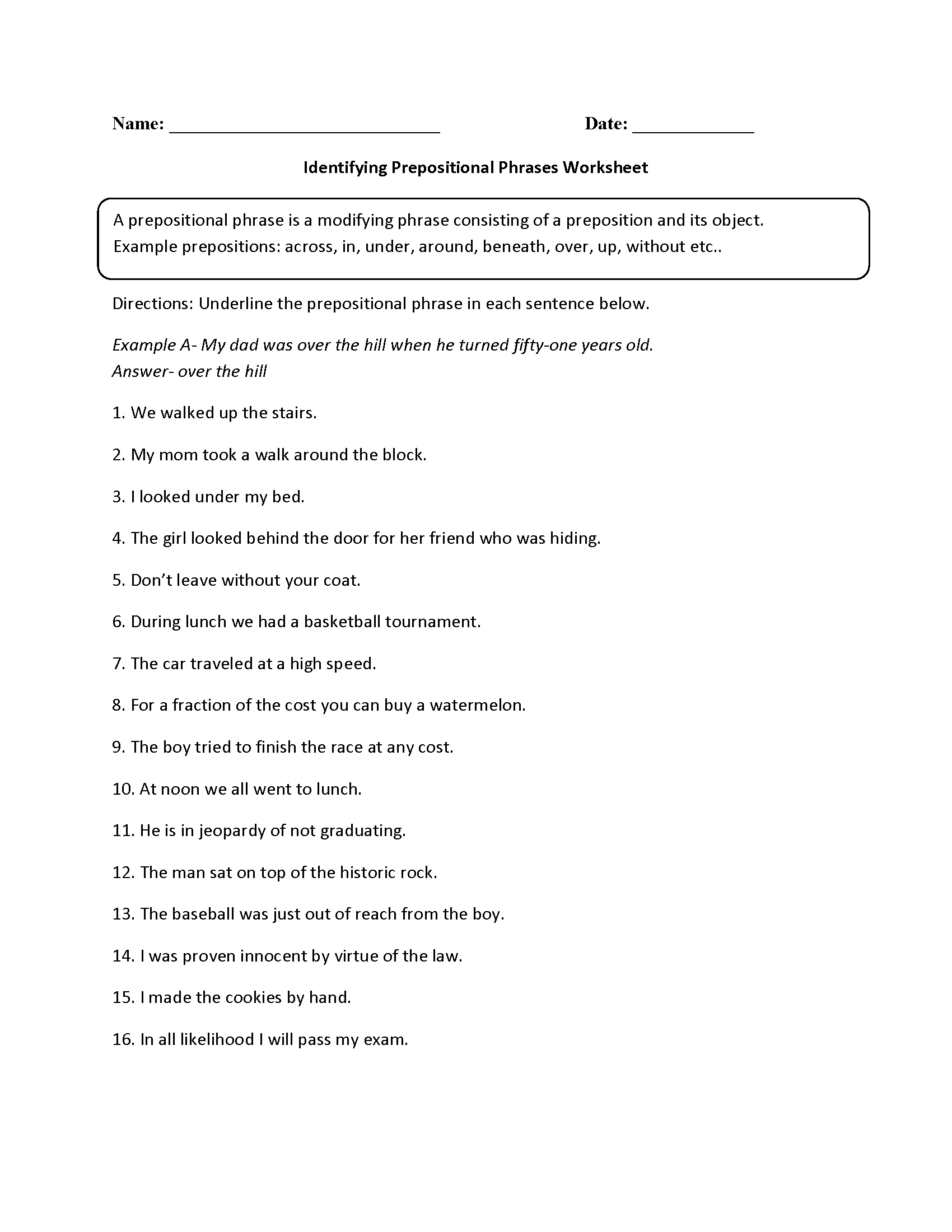 Parts Of A Sentence Worksheets Prepositional Phrase Worksheets Parts Of A Sentence Worksheets Prepositional Phrase Worksheets