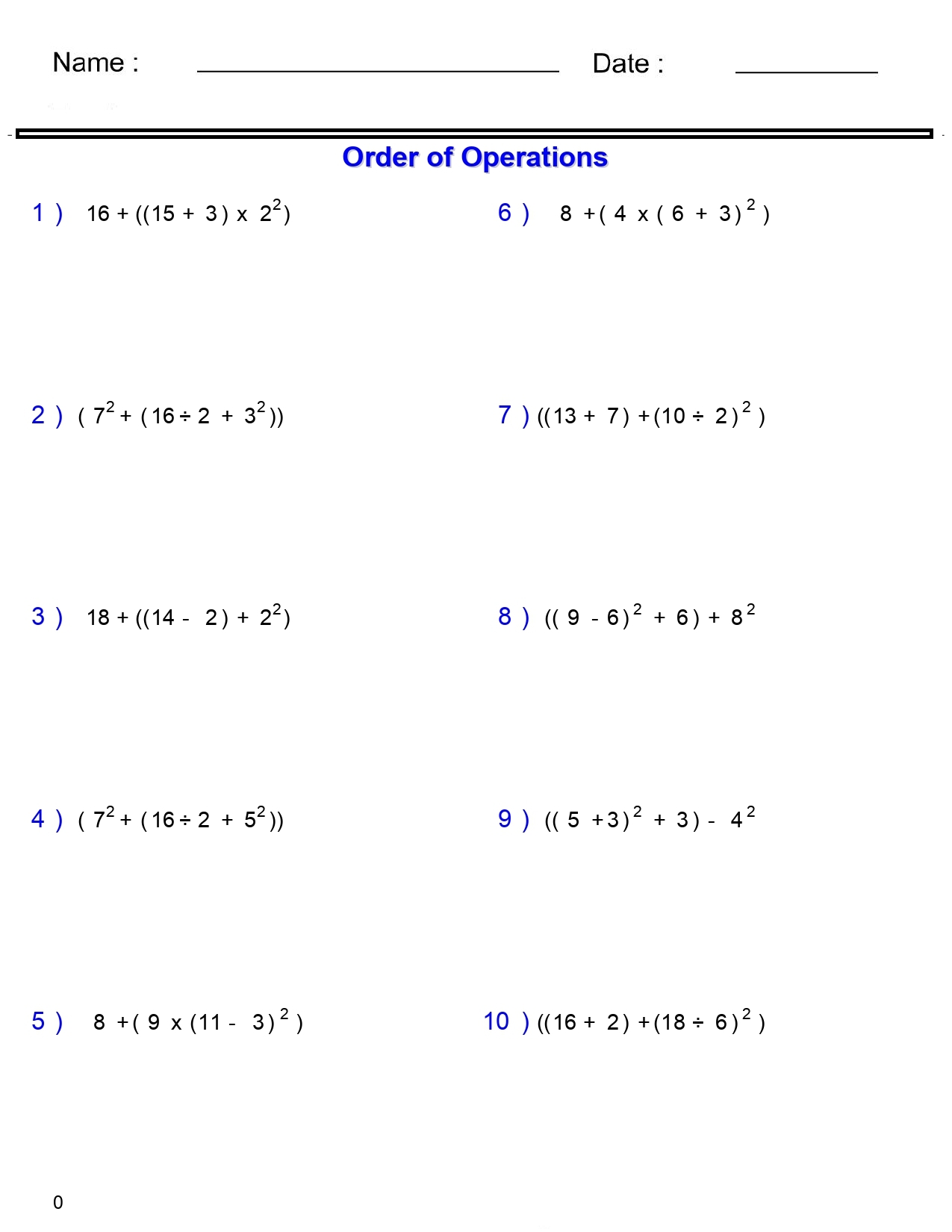 PEMDAS Problems Order Of Operations Worksheets Basic With Nested Parentheses And Exponents Made By Teachers Order Of Operations Worksheets Superstar Worksheets