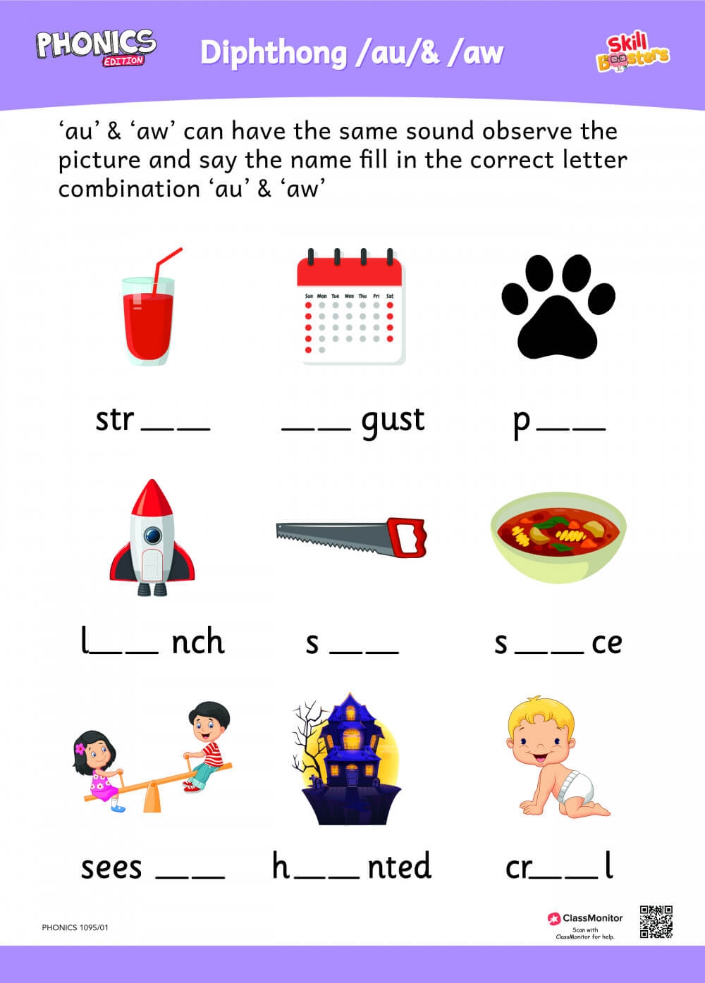 Phonics Unit 6 Activity Diphthong Au Aw Worksheet ClassMonitor Phonics Unit 6 Activity Diphthong Au Aw Worksheet ClassMonitor