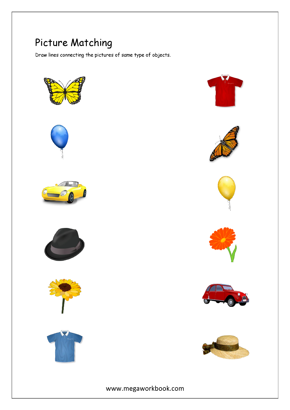 Picture Matching Worksheets For Preschool Free Logical Thinking Printables For Kids MegaWorkbook Free Printable Worksheets For Kids Match The Same Objects 3