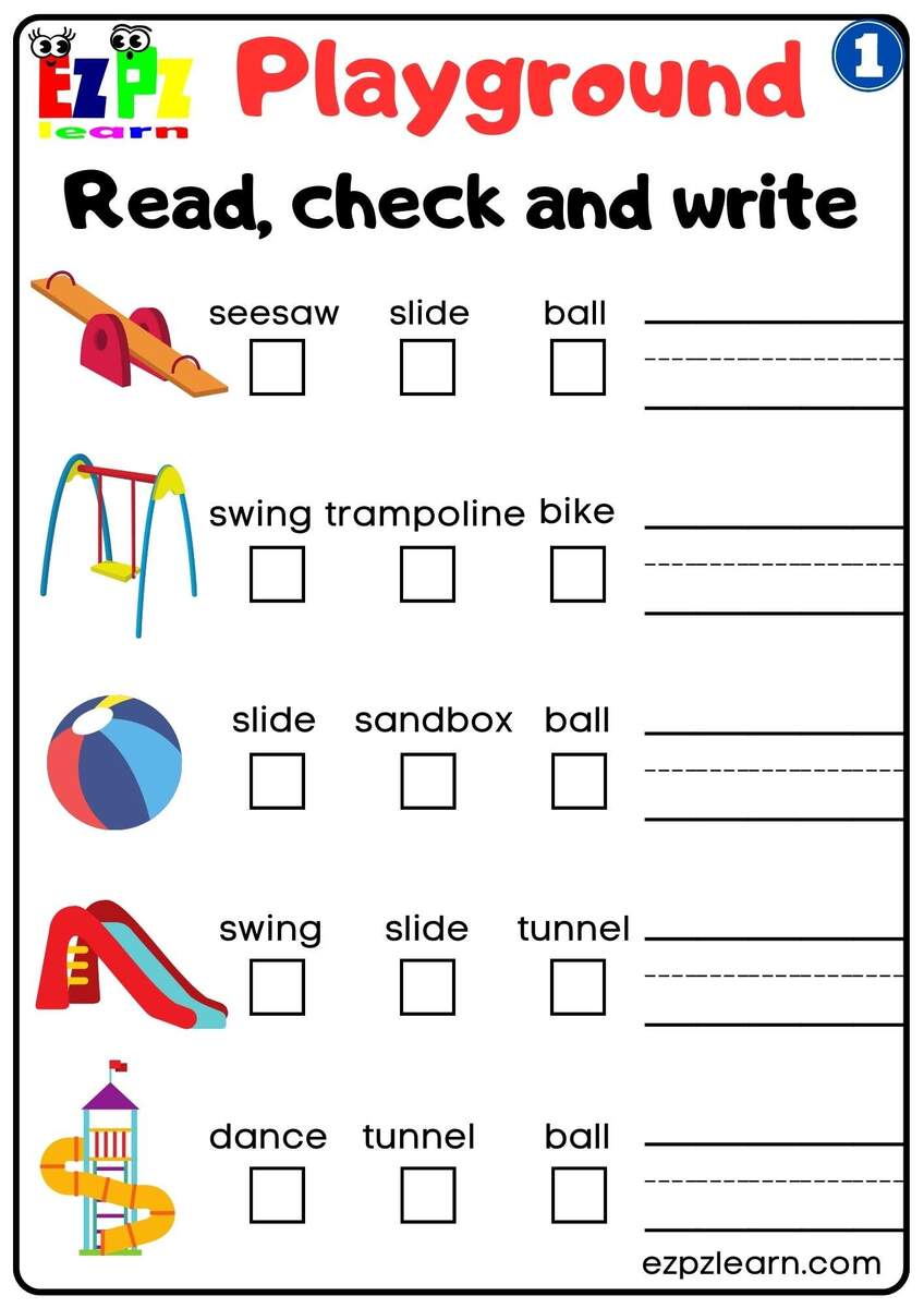 Playground 1 Read Check And Write Worksheet For Kindergarten And ESL Students Free Download Ezpzlearn 14 Free Printable English Worksheets Free PDF At Worksheeto