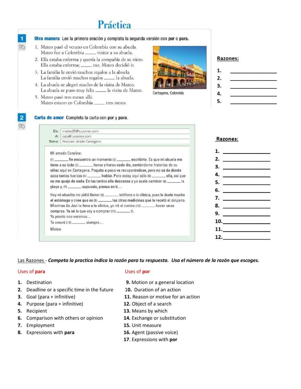 Spanish Por Vs Para 2 Grammar In Context Story 5 Activities Sub Plans Made By Teachers