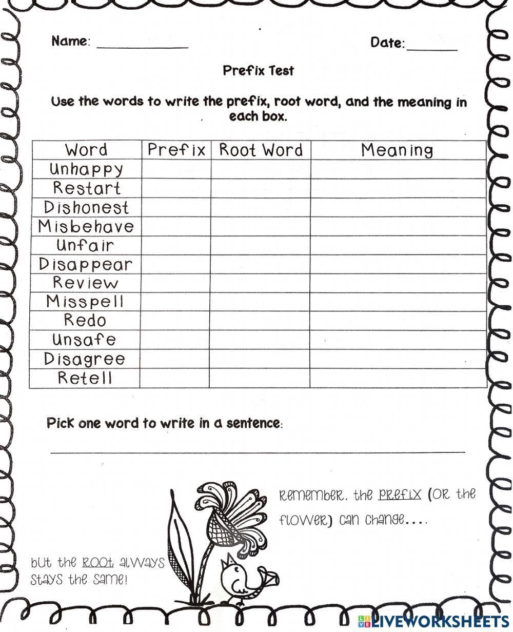 Prefixes And Suffixes Interactive Worksheet For Grade 3 Live Worksheets Library Prefixes Suffixes Worksheets Free From Storyboard That