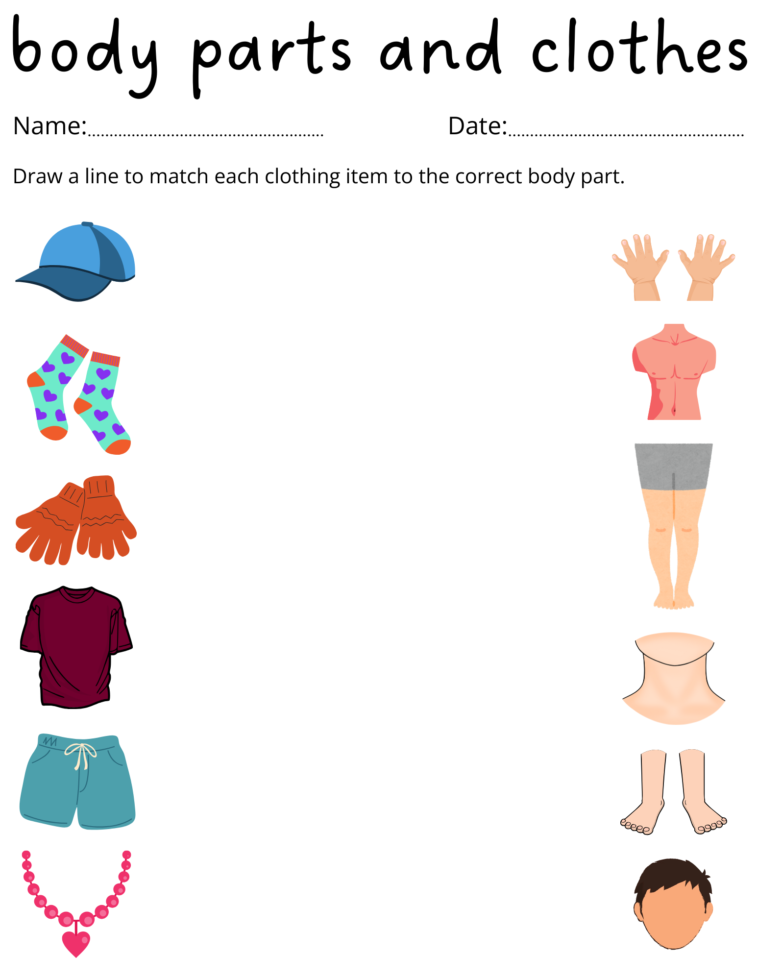 Preschool Body Parts And Clothes Worksheets For Kindergarten Made By Teachers Body Parts Read And Choose Worksheets For Kids And ESL PDF Download Set 1 Ezpzlearn