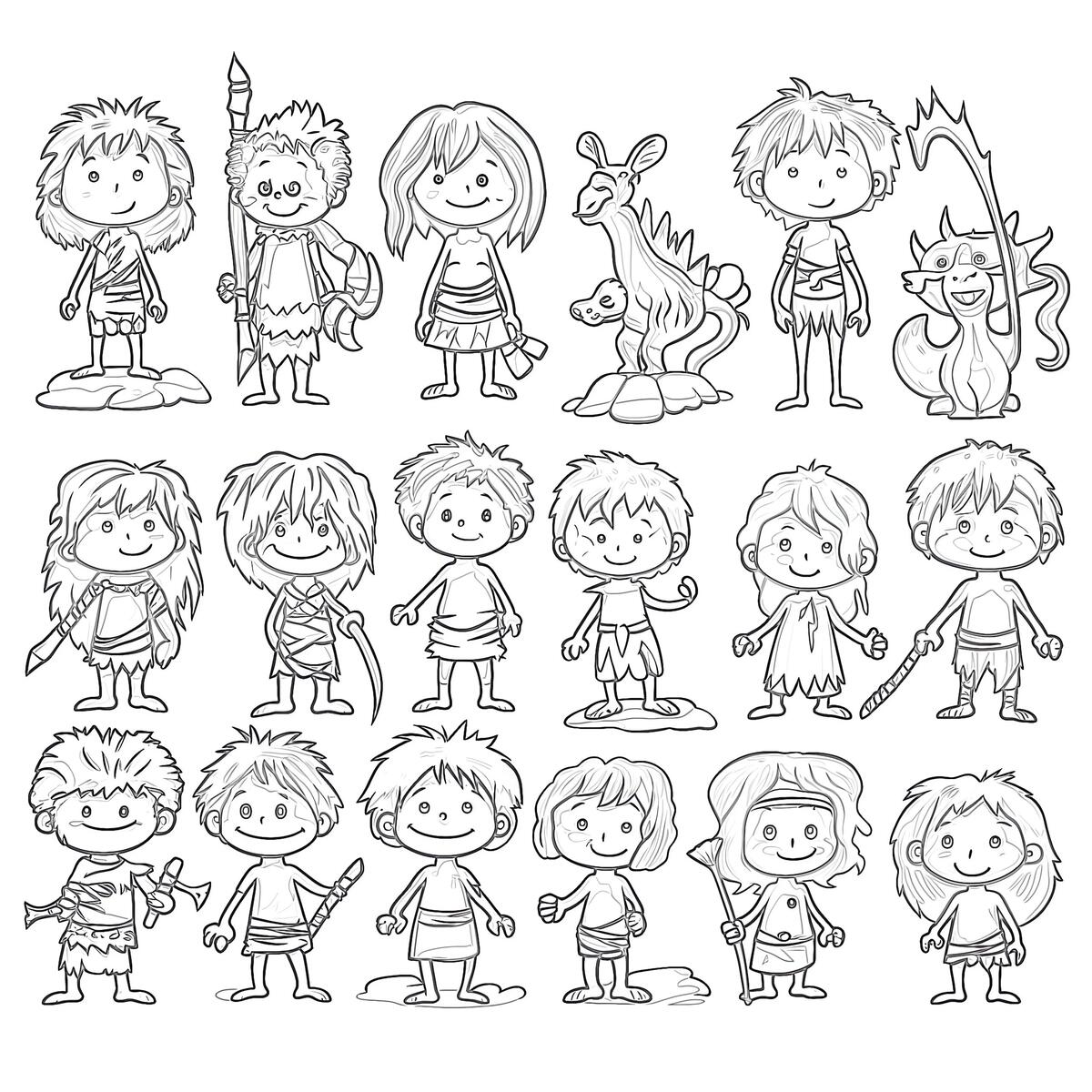 Primitive People Characters Prehistoric Stone Age Coloring Pages Mimi Panda