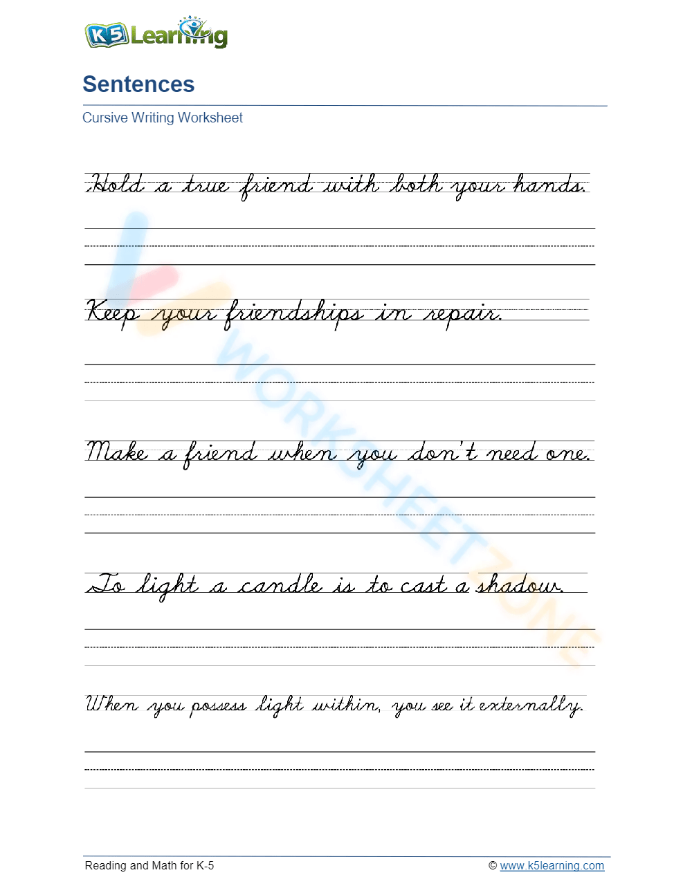Printable 6th Grade Handwriting Worksheets Download