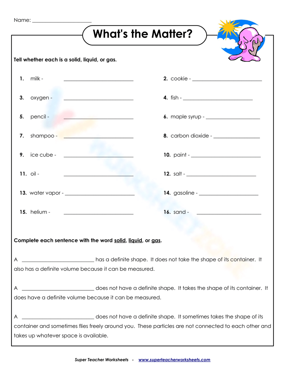Printable 7th Grade Classification Of Matter Solid Liquid Gas Worksheets Printable 7th Grade Classification Of Matter Solid Liquid Gas Worksheets
