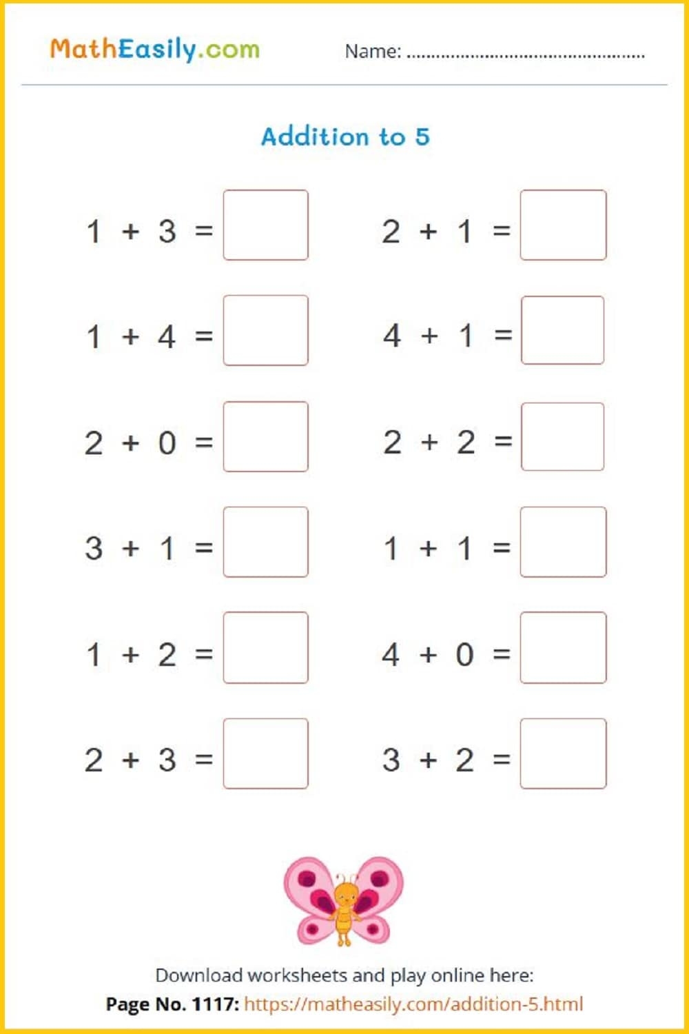 Printable Addition Worksheets PDF Free Download