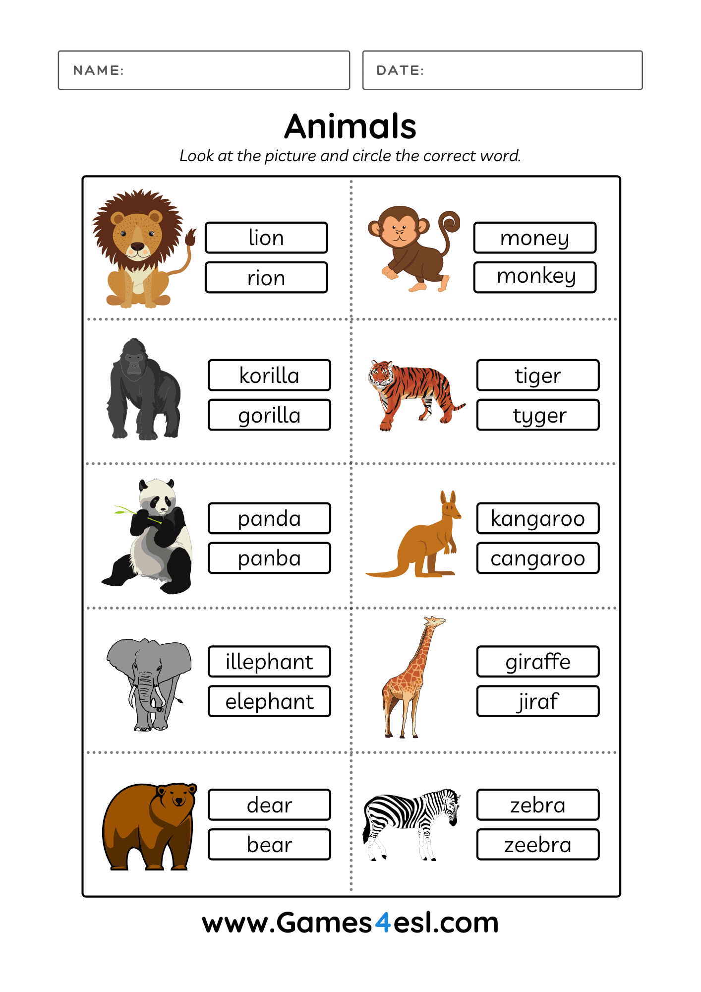 Printable Animal Worksheets For Kids And ESL Learners Games4esl HoloSeal Service Dog ID Card Free Access To Animal Registry Worksheets Library