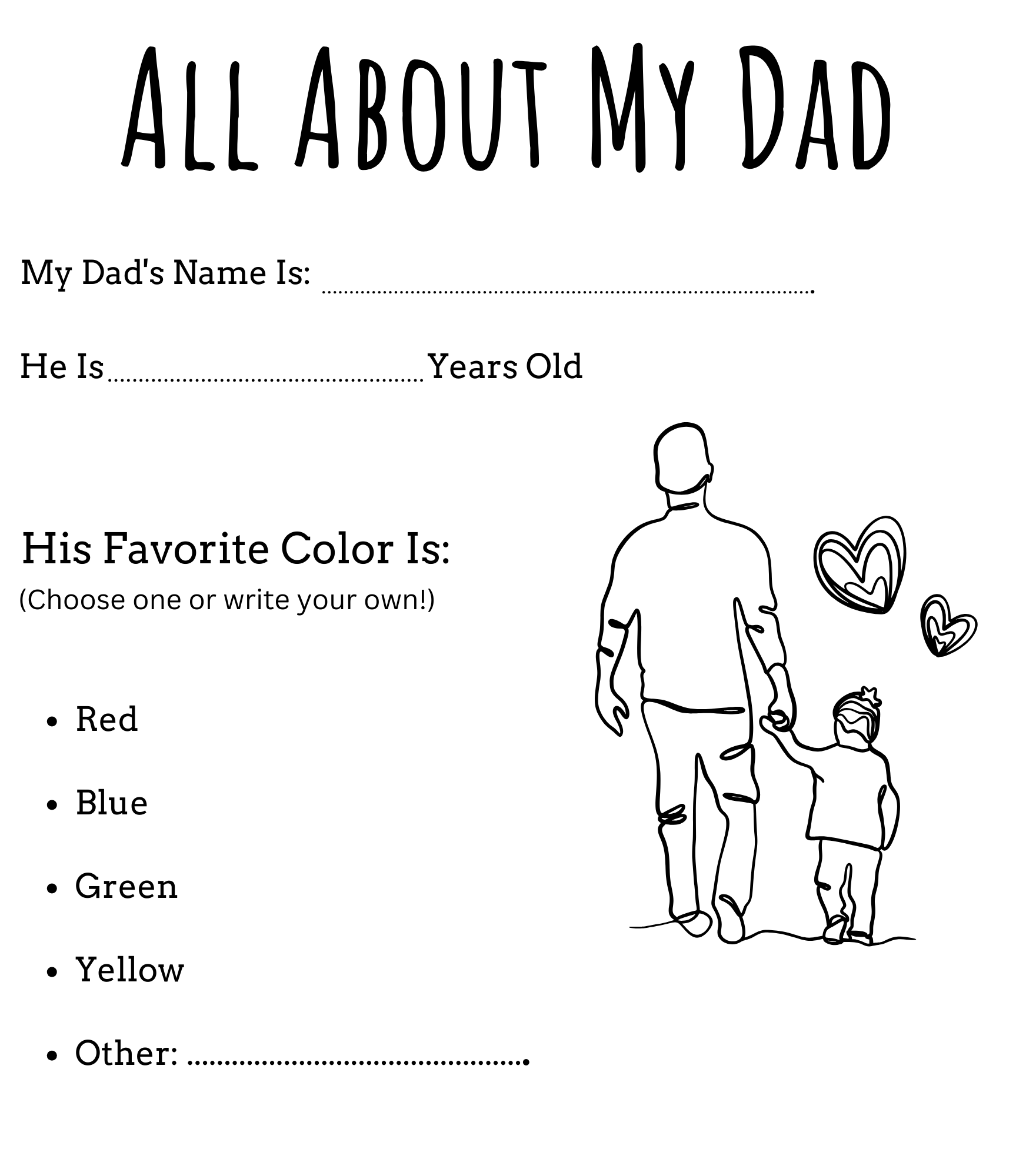 Printable Father S Day All About My Dad Worksheet All About Daddy Worksheet Made By Teachers All About Dad Free Printable PDF MindyMakes