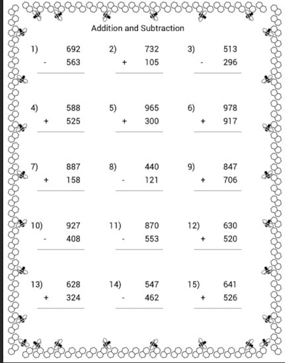 Printable Math Worksheets Addition And Subtraction Homeschool Instant Download With Answers Etsy Colorful Math Addition Subtraction Worksheets 8 Page Printable For Kids Etsy